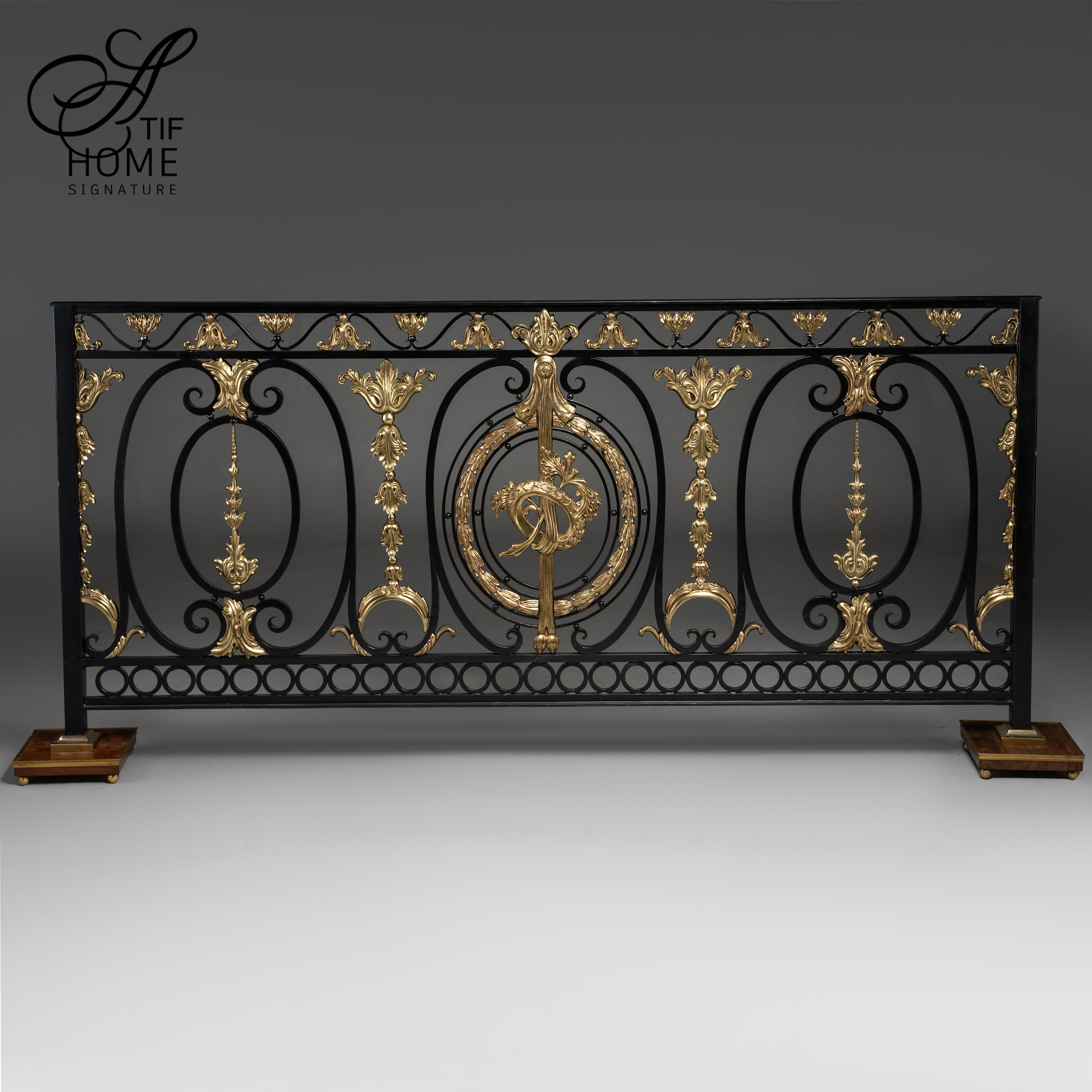 Hand-Carved Neo-Classical Balustrade with Intricate Gilt Scrollwork