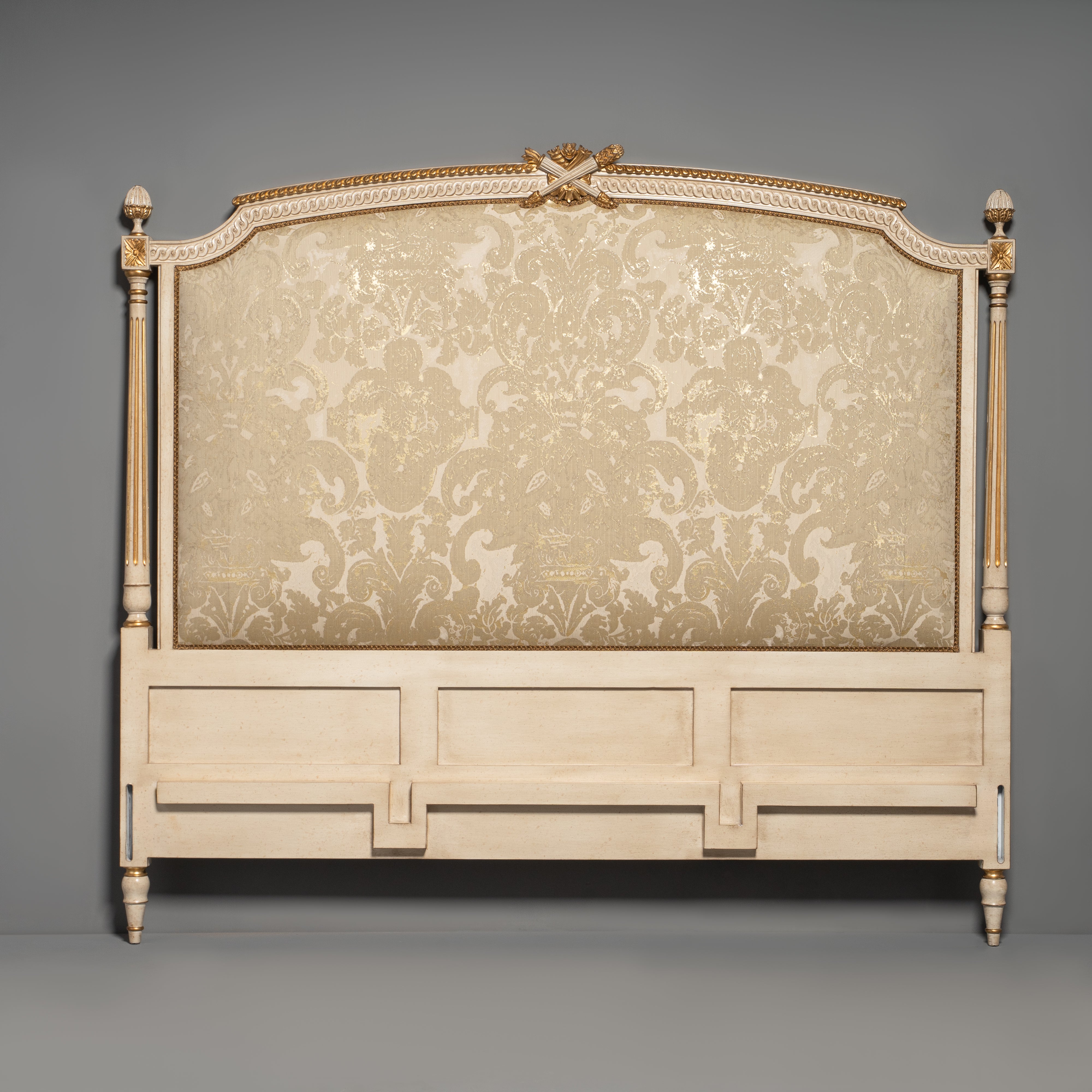 Neoclassical Louis XVI Style Upholstered Headboard with Gilt Accents