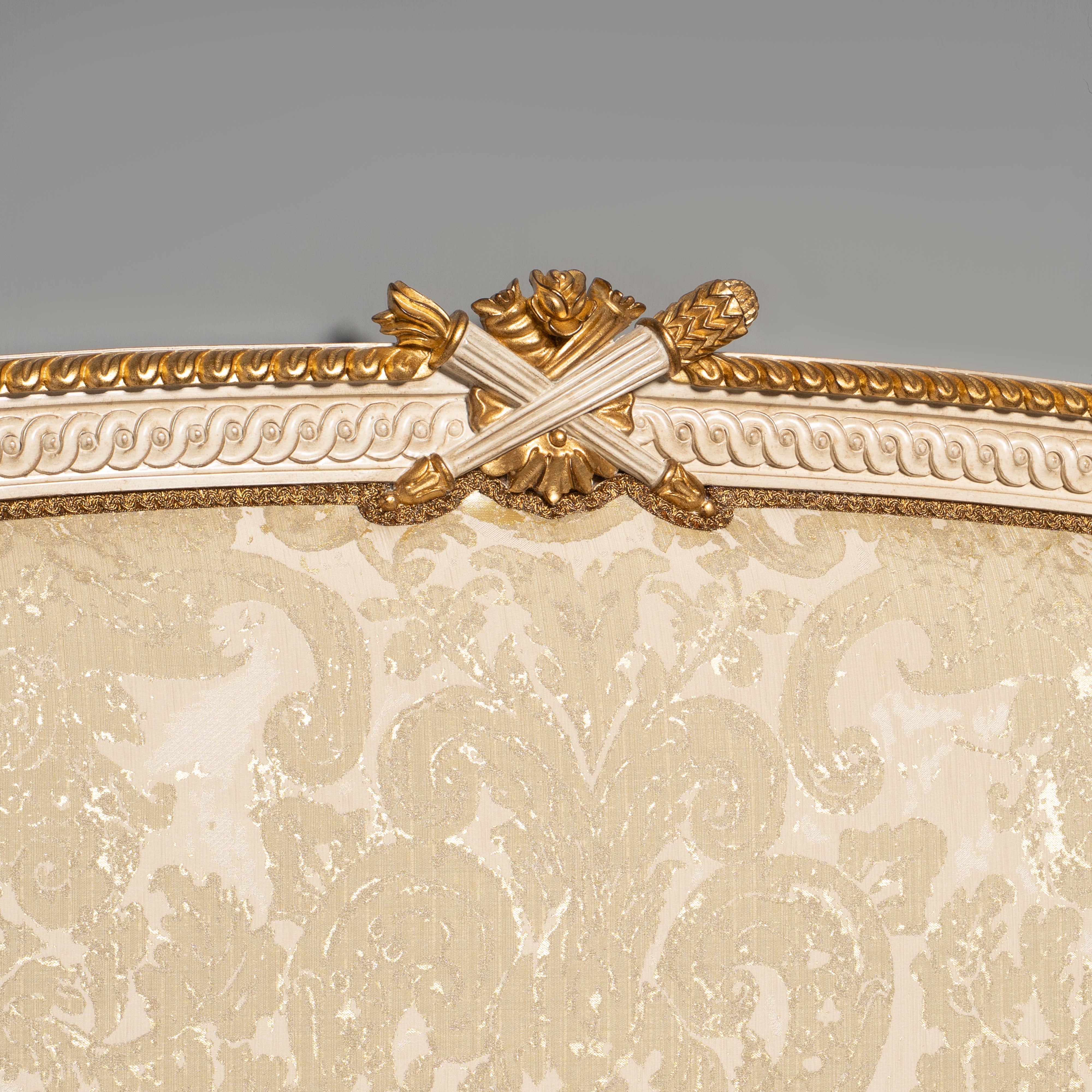 Neoclassical Louis XVI Style Upholstered Headboard with Gilt Accents