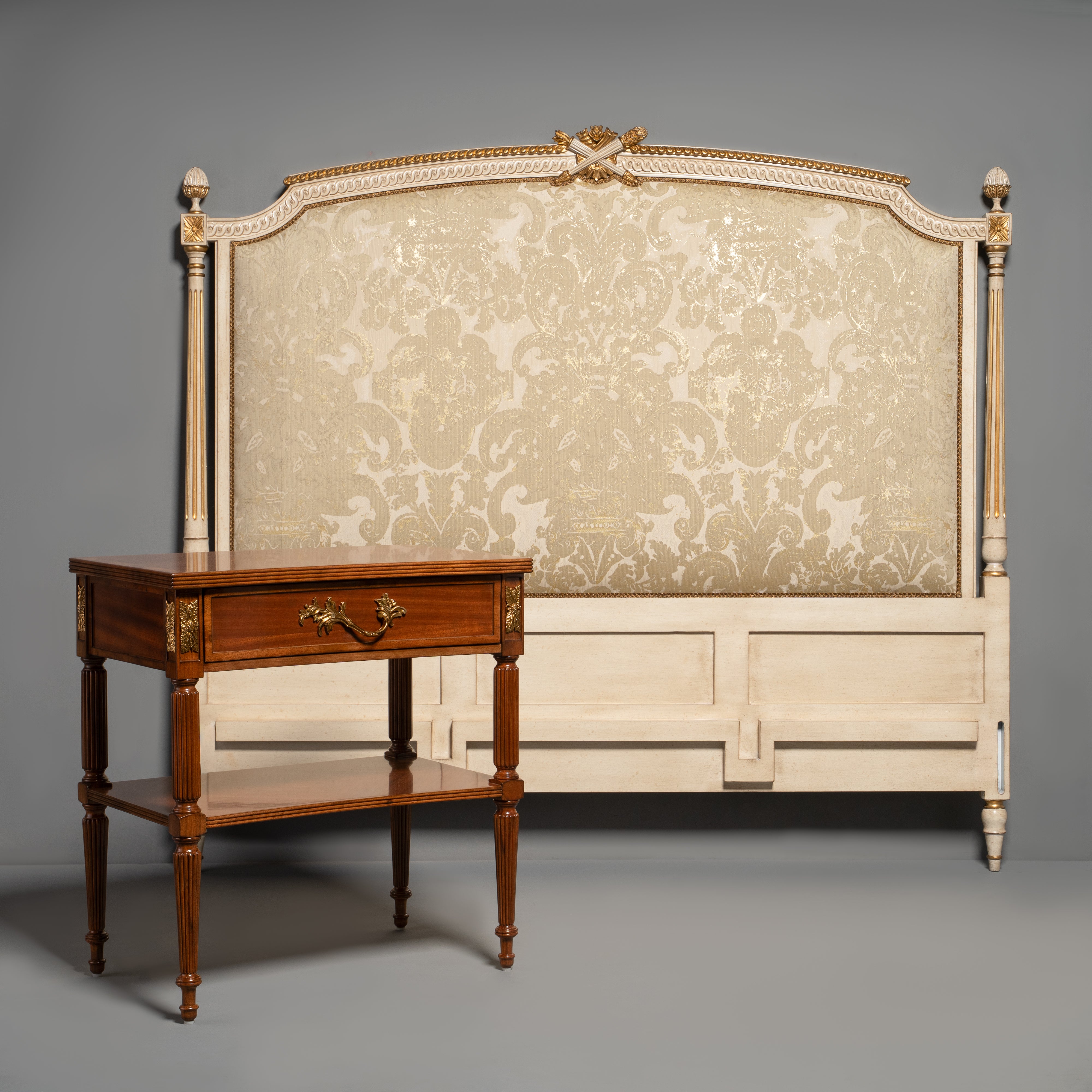 Neoclassical Louis XVI Style Upholstered Headboard with Gilt Accents