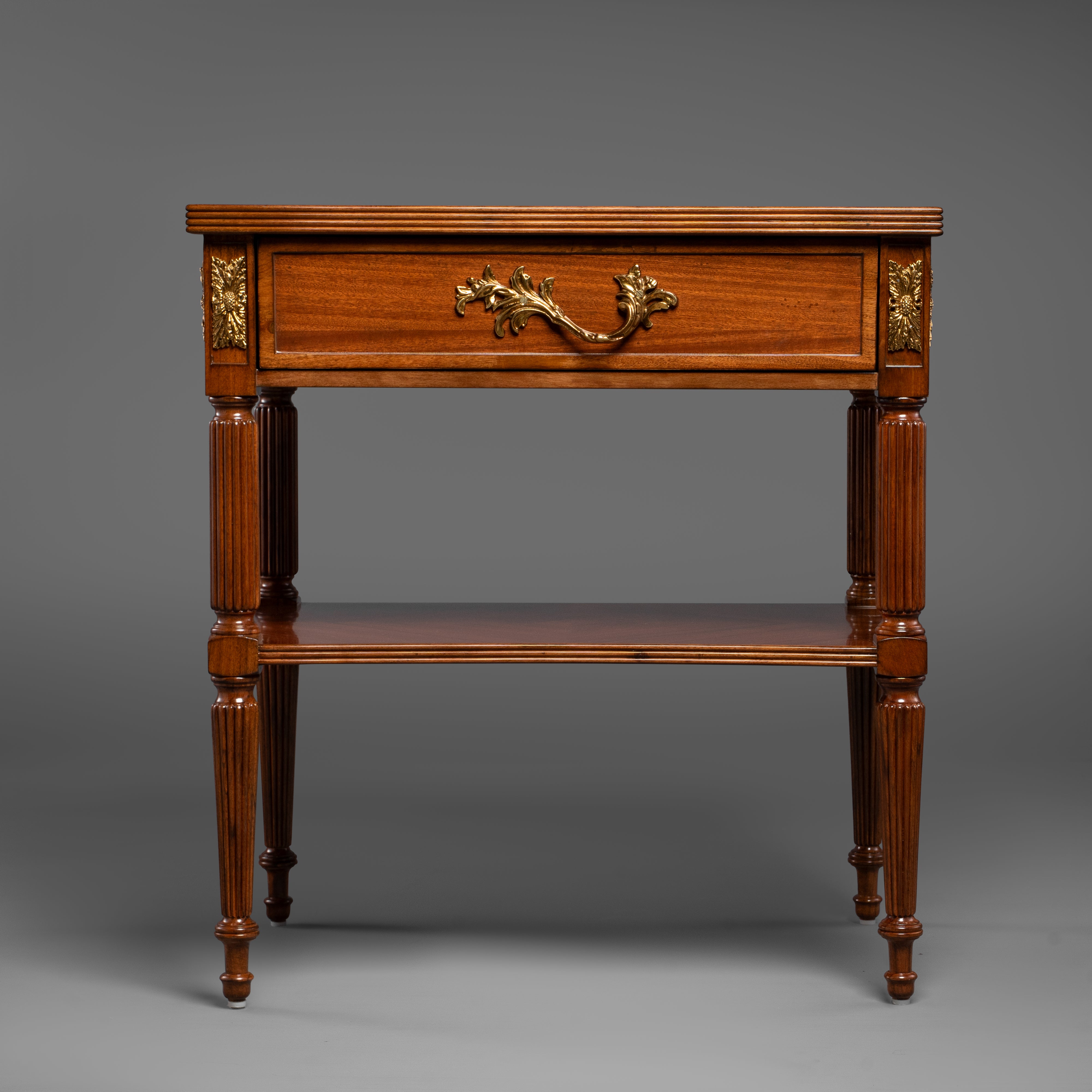 Louis XVI Style Bedside Table with Mahogany Inlay and Brass Accents