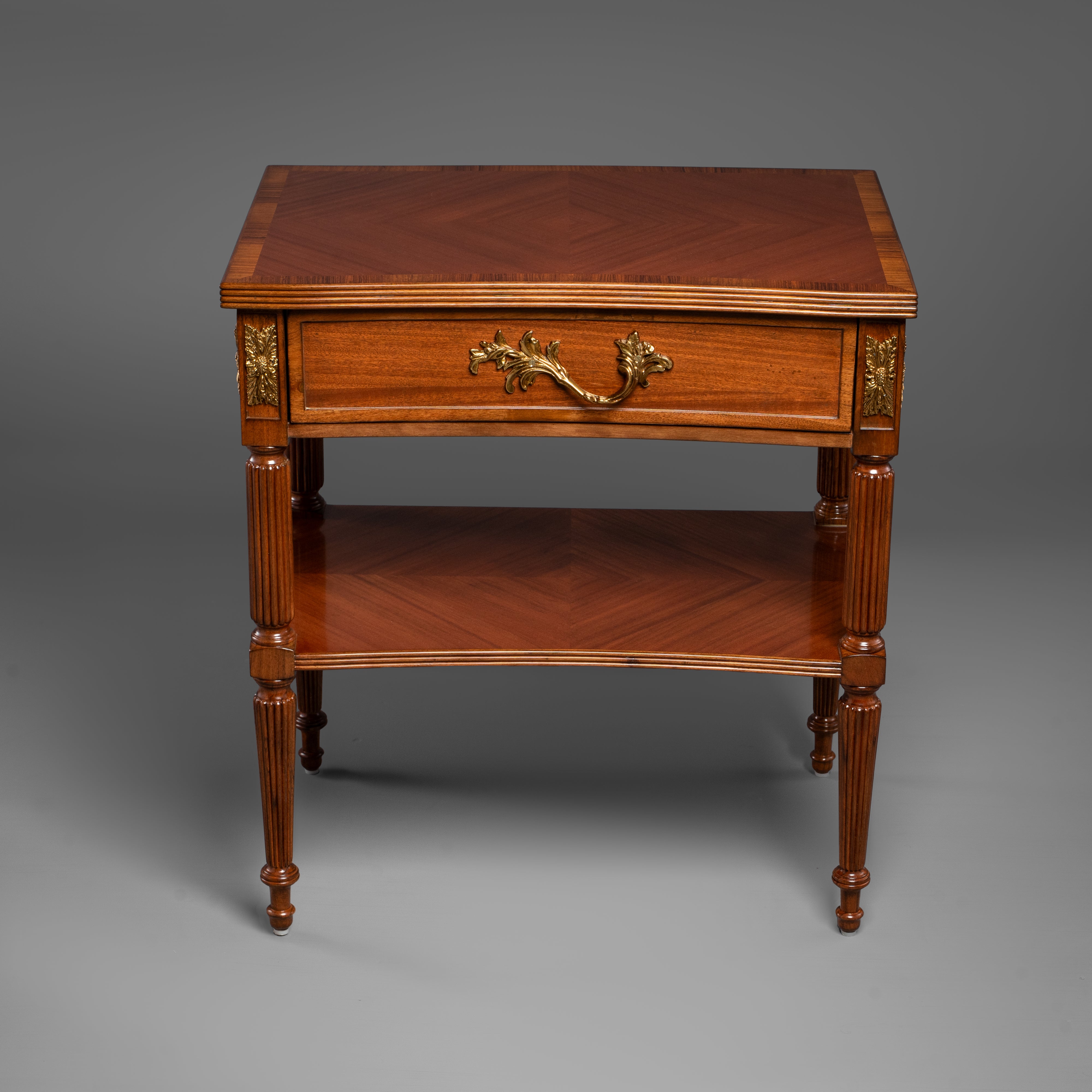 Louis XVI Style Bedside Table with Mahogany Inlay and Brass Accents