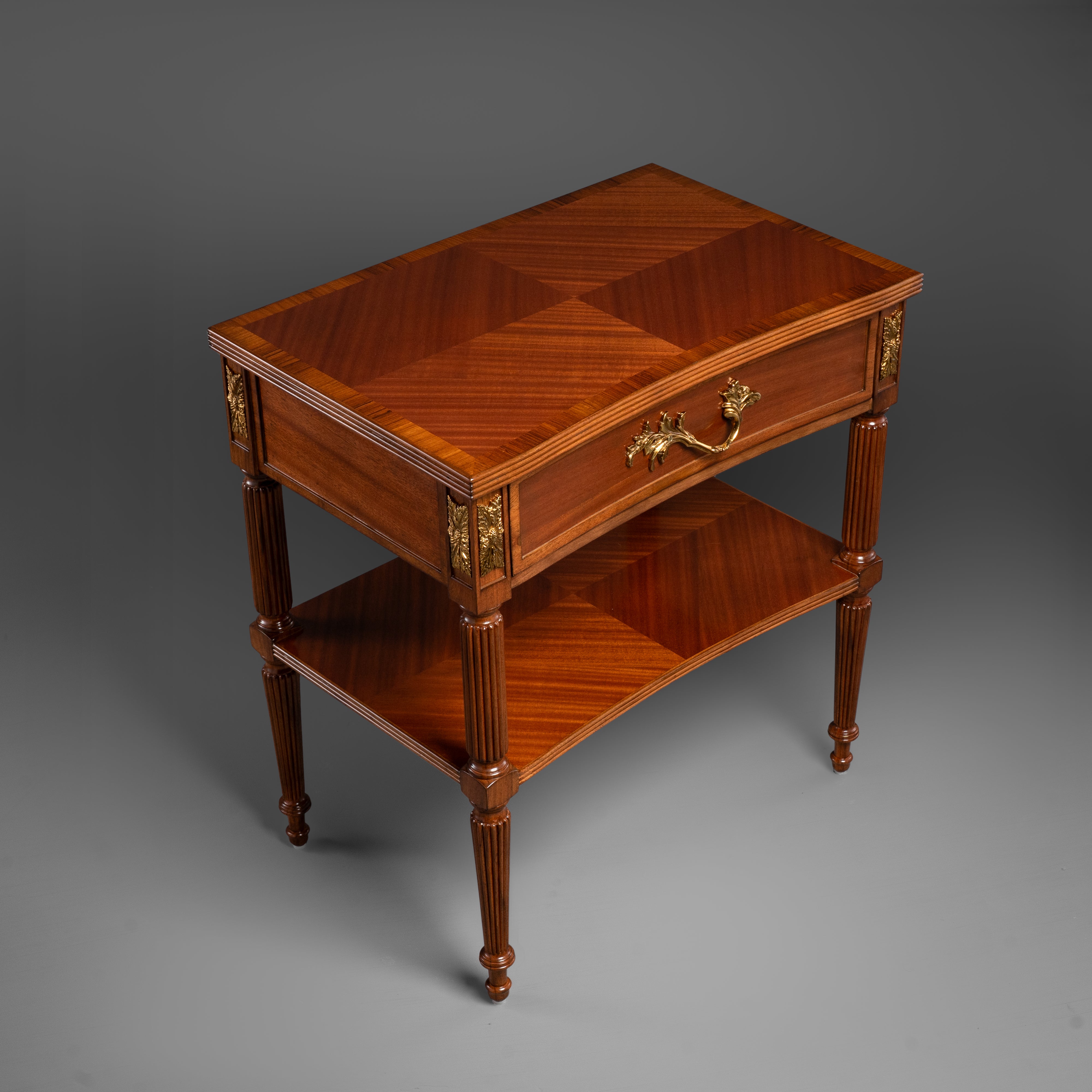 Louis XVI Style Bedside Table with Mahogany Inlay and Brass Accents