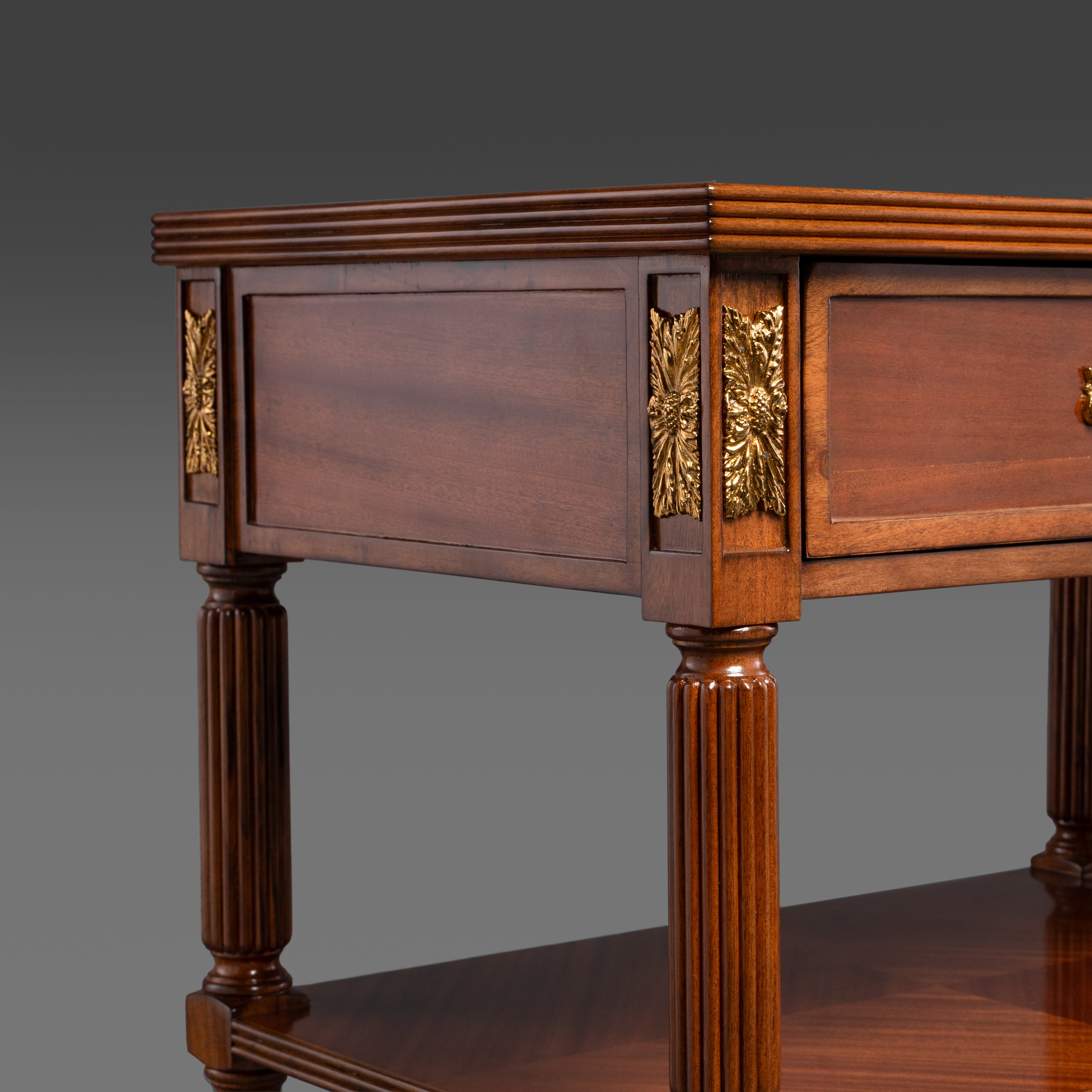 Louis XVI Style Bedside Table with Mahogany Inlay and Brass Accents