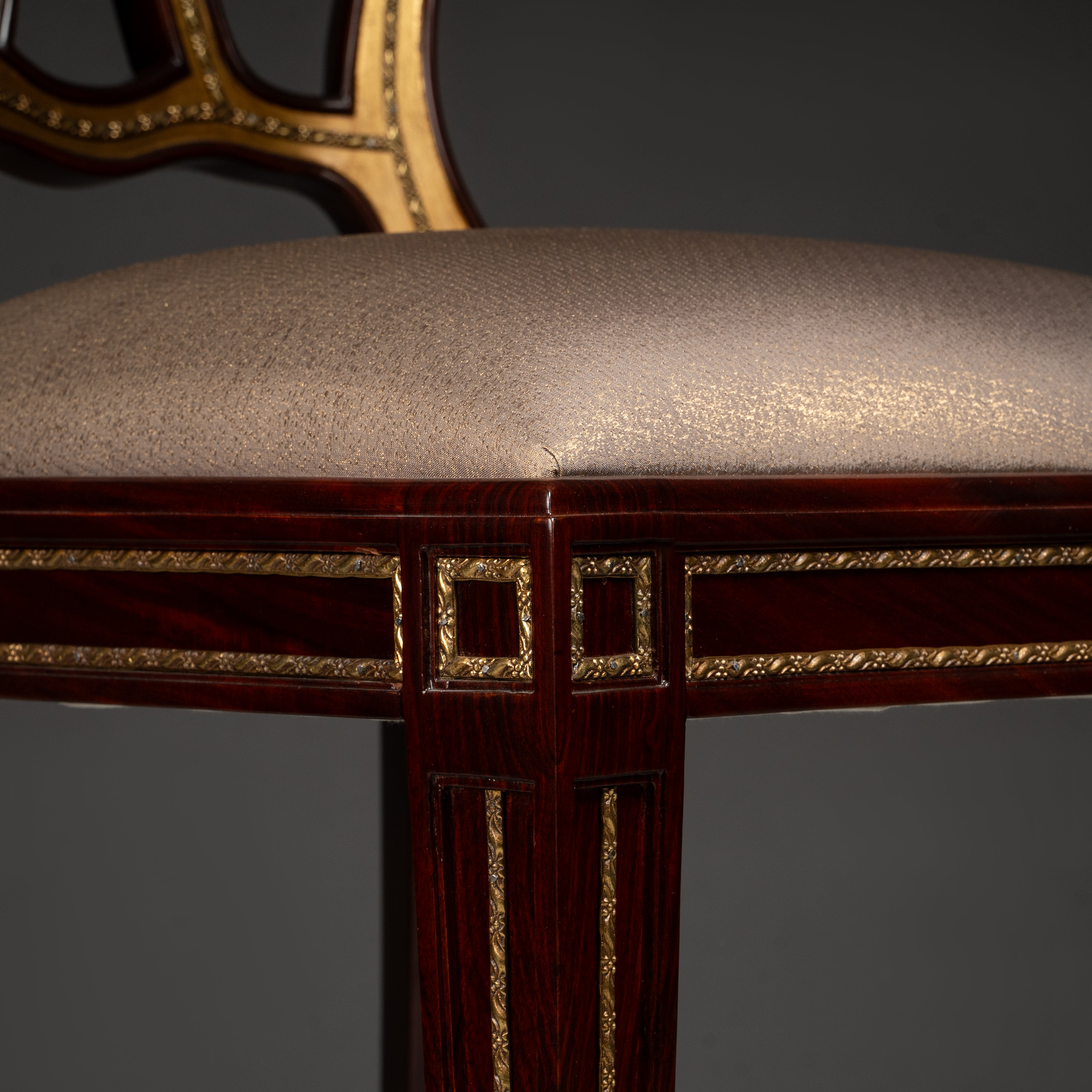Elegant Mahogany Side Chair with High-Quality Brass Detailing and Upholstered Seat