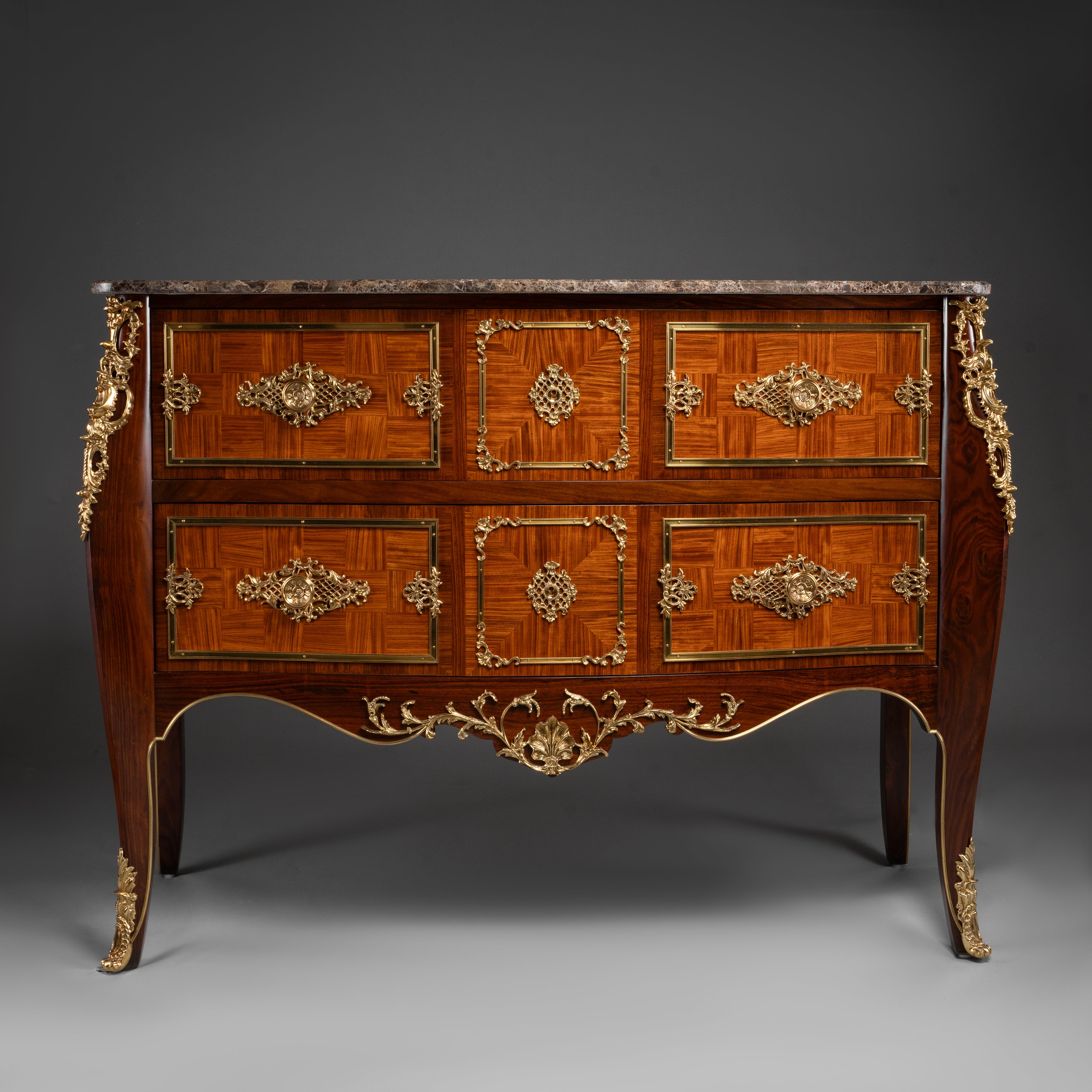 Louis XV Style Commode with Marble Top and Ornate Brass Detailing