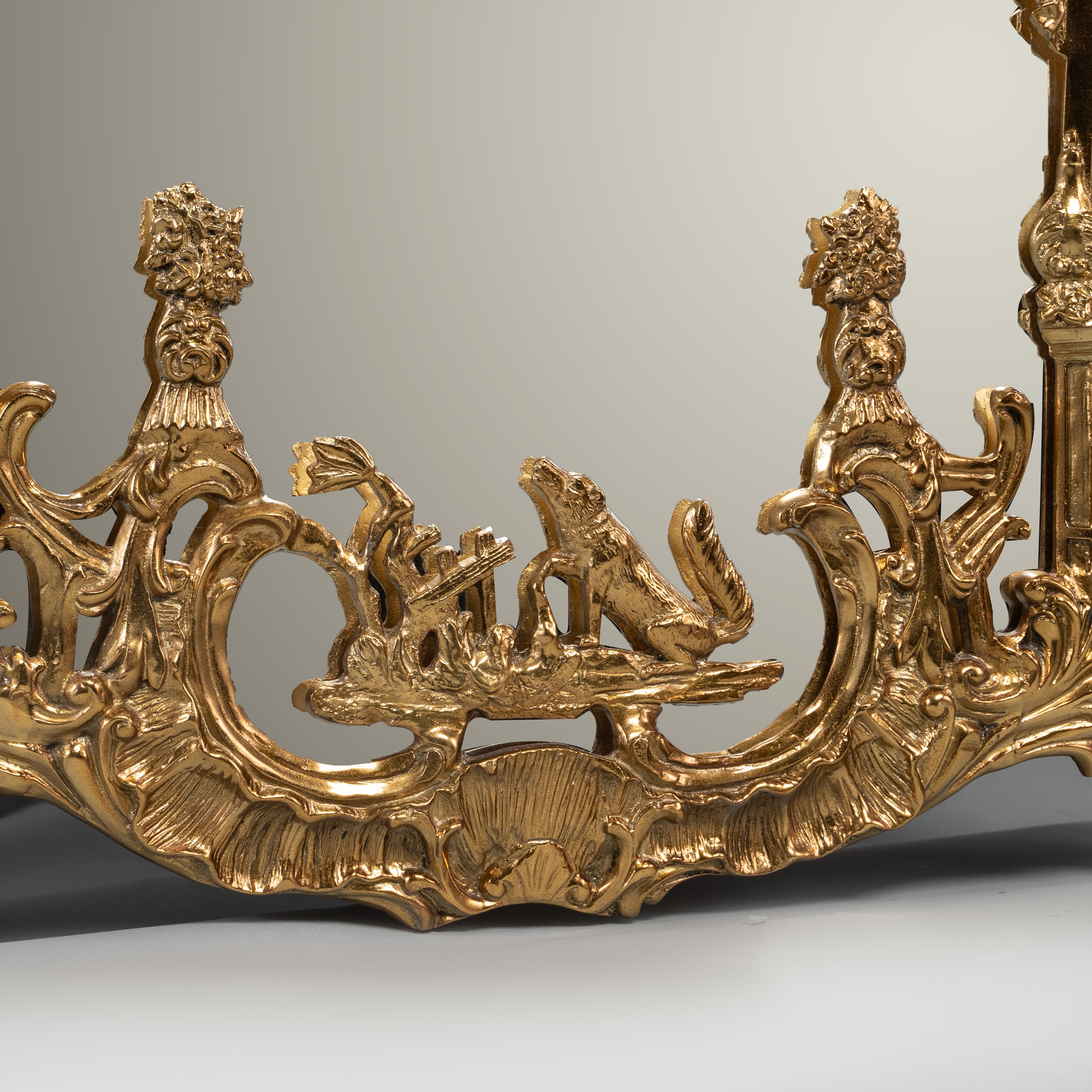 Highly Detailed Rococo-Style Full-Length Mirror in Brass