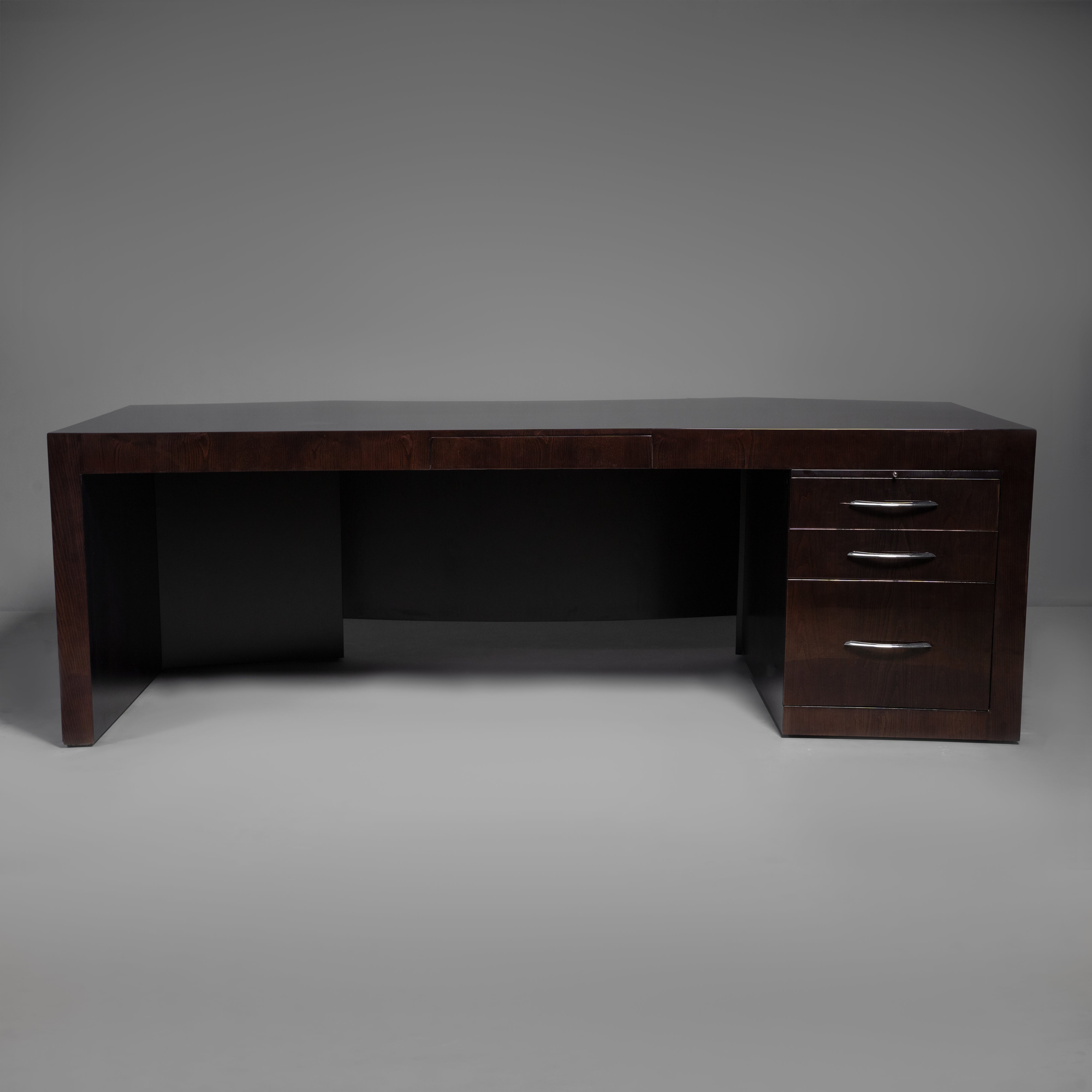 Modern Executive Office Desk with Dark Wood Veneer