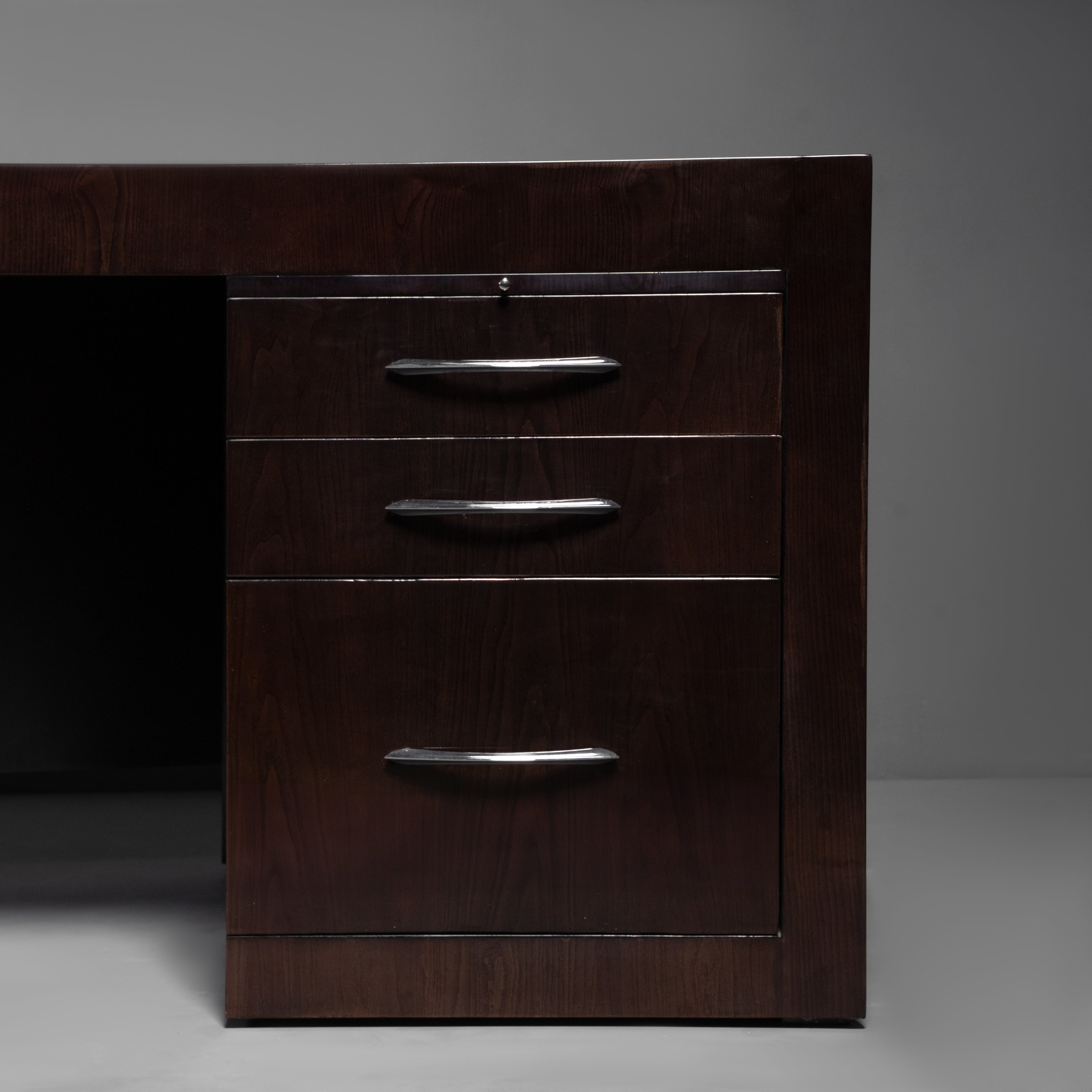 Modern Executive Office Desk with Dark Wood Veneer