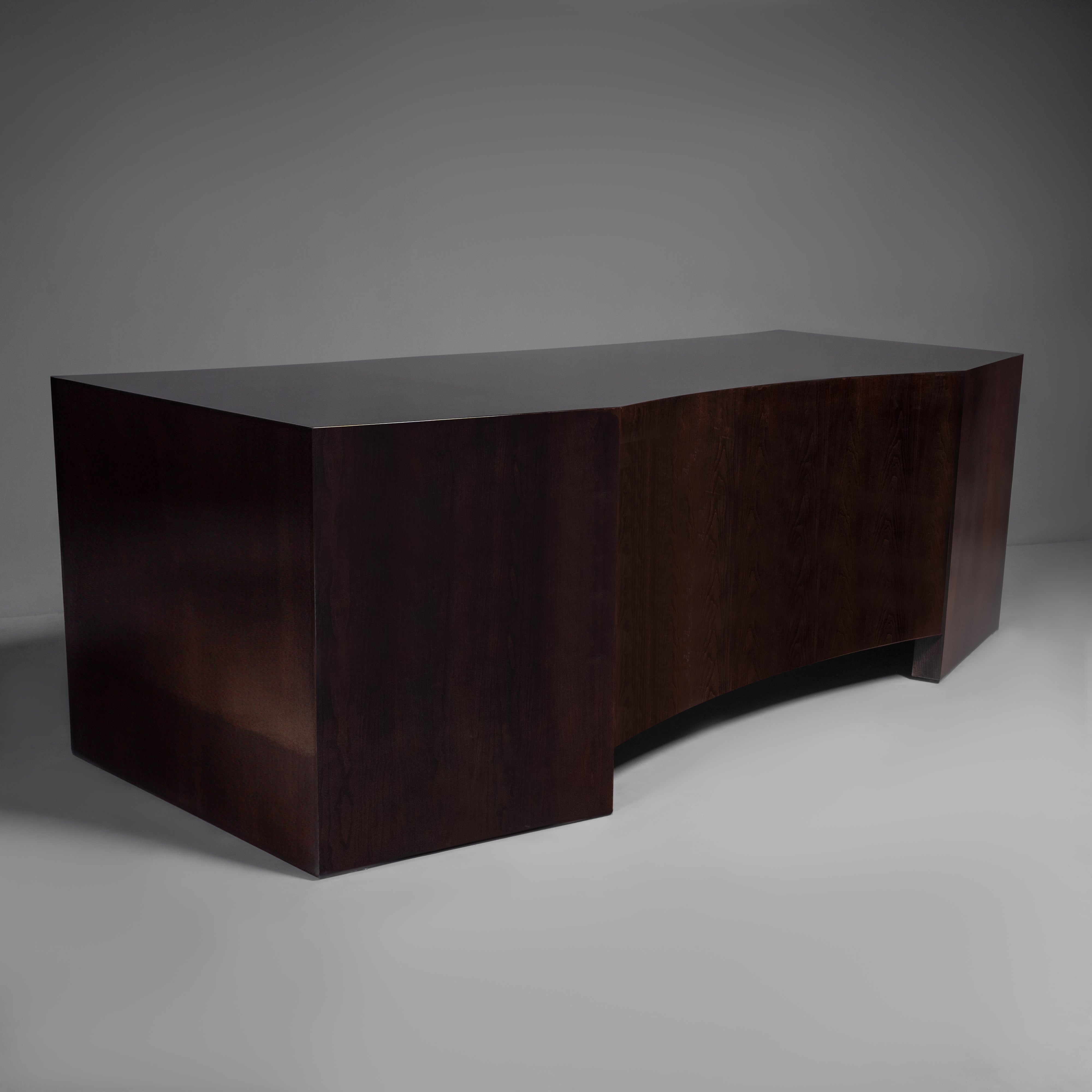 Modern Executive Office Desk with Dark Wood Veneer