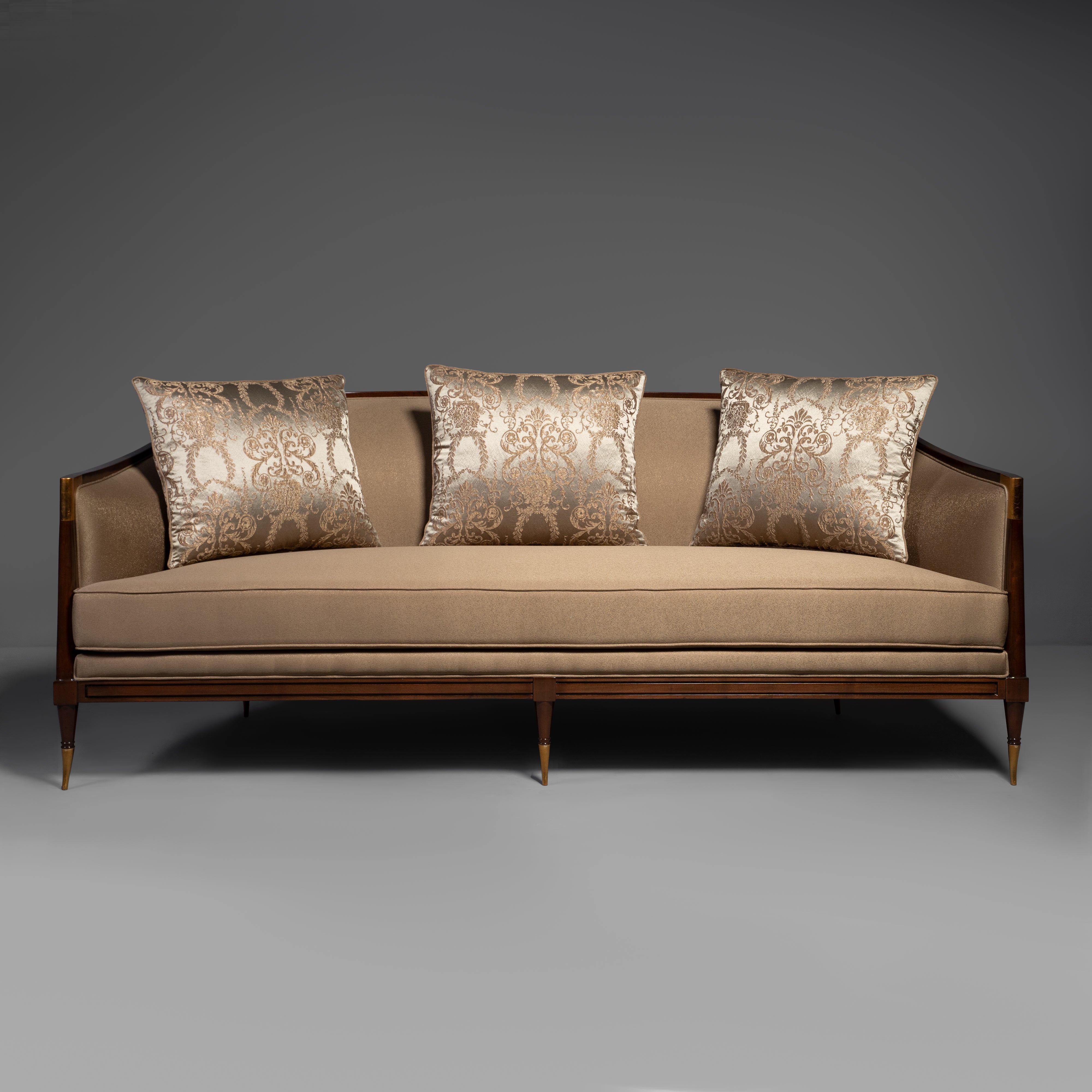 Sleek Modern Sofa with Tapered Brass Legs