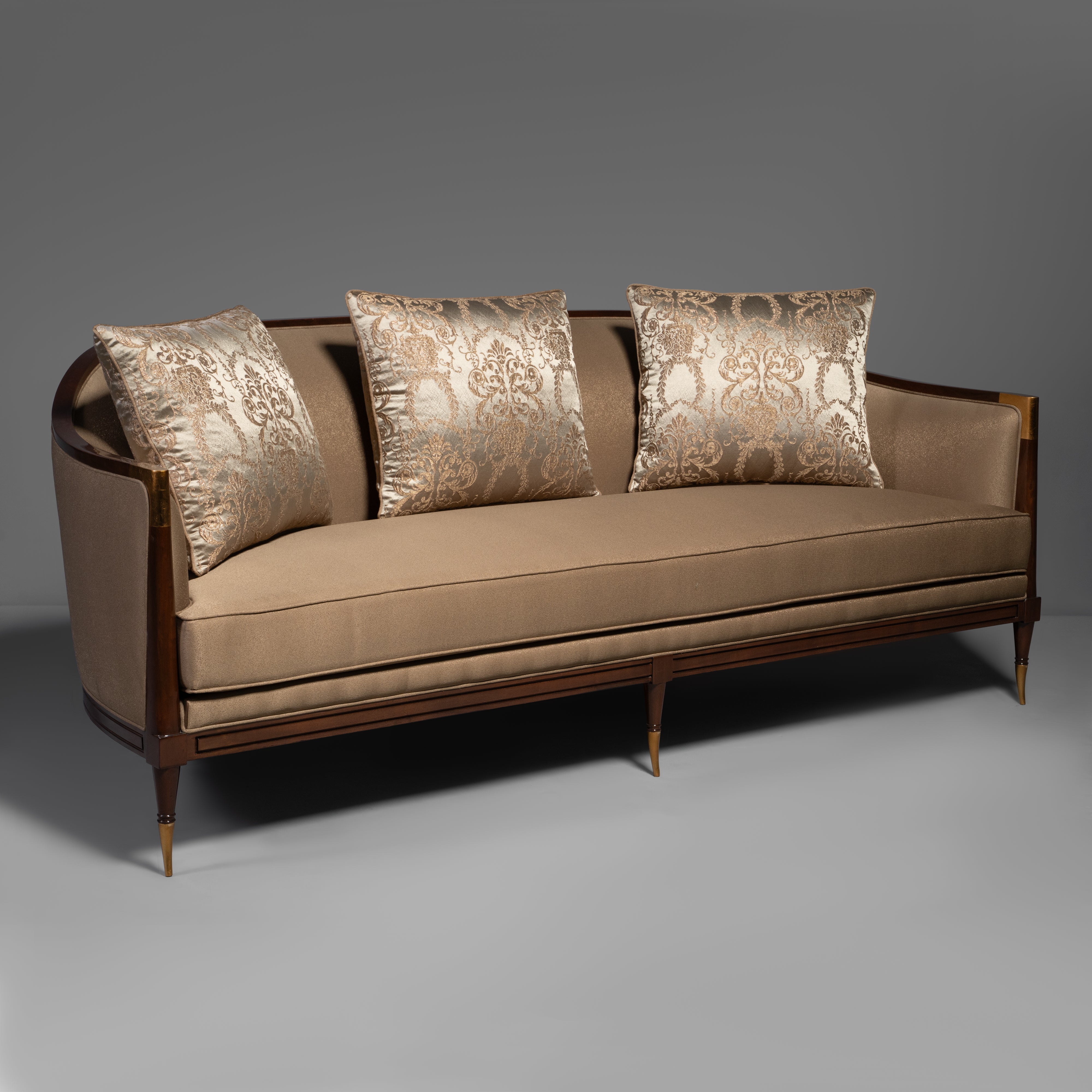 Sleek Modern Sofa with Tapered Brass Legs