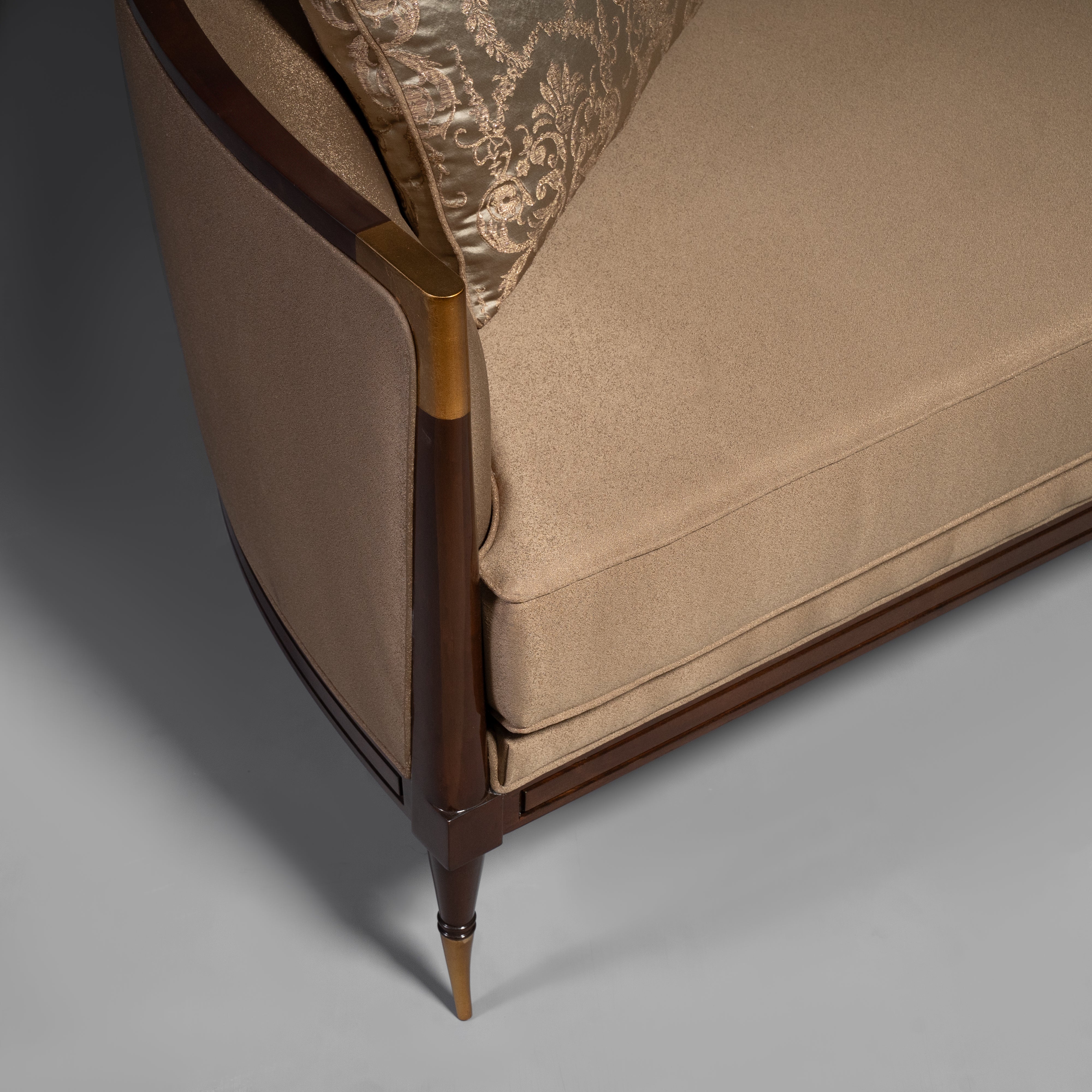 Sleek Modern Sofa with Tapered Brass Legs