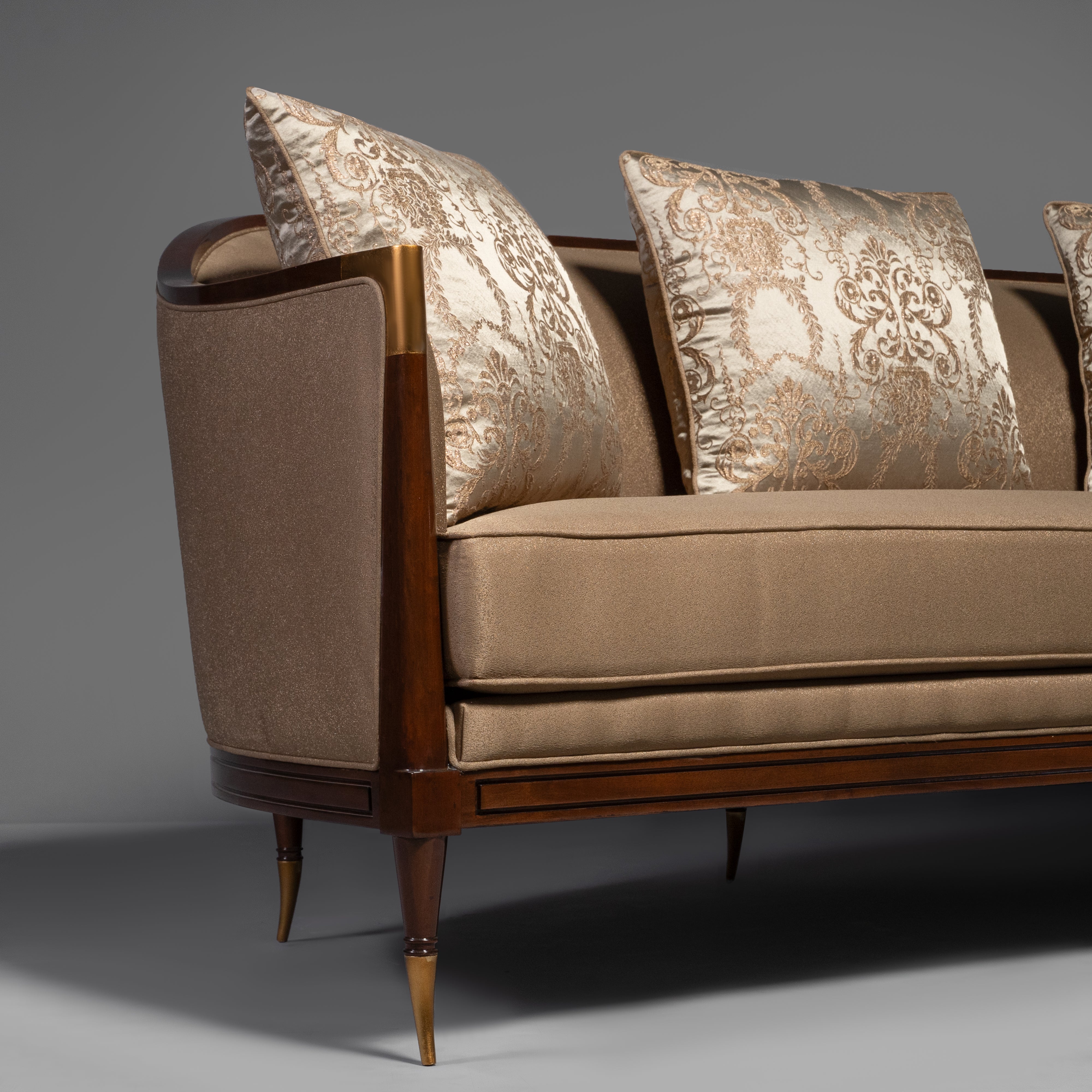 Sleek Modern Sofa with Tapered Brass Legs
