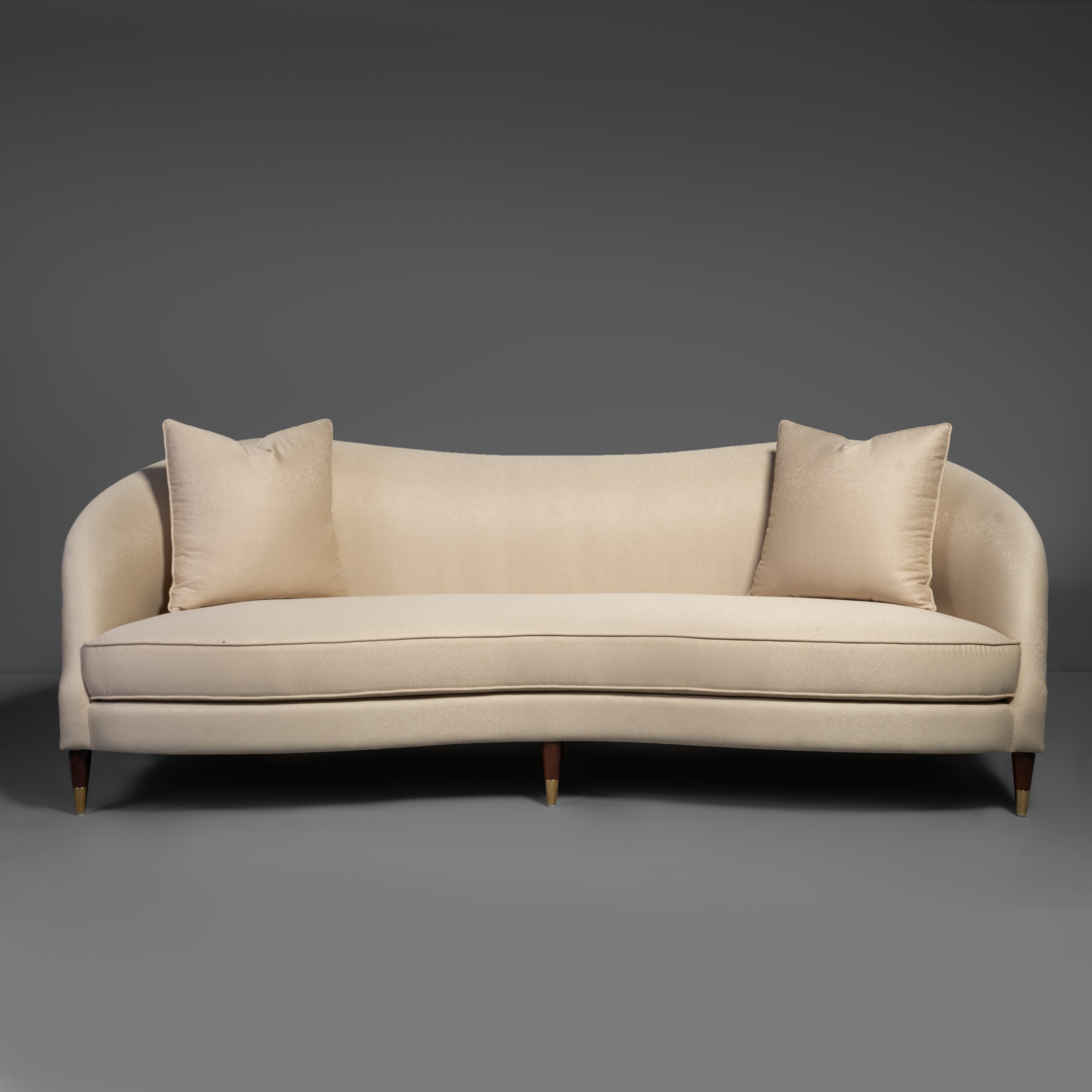 Contemporary Curvilinear Sofa with Tapered Brass Feet