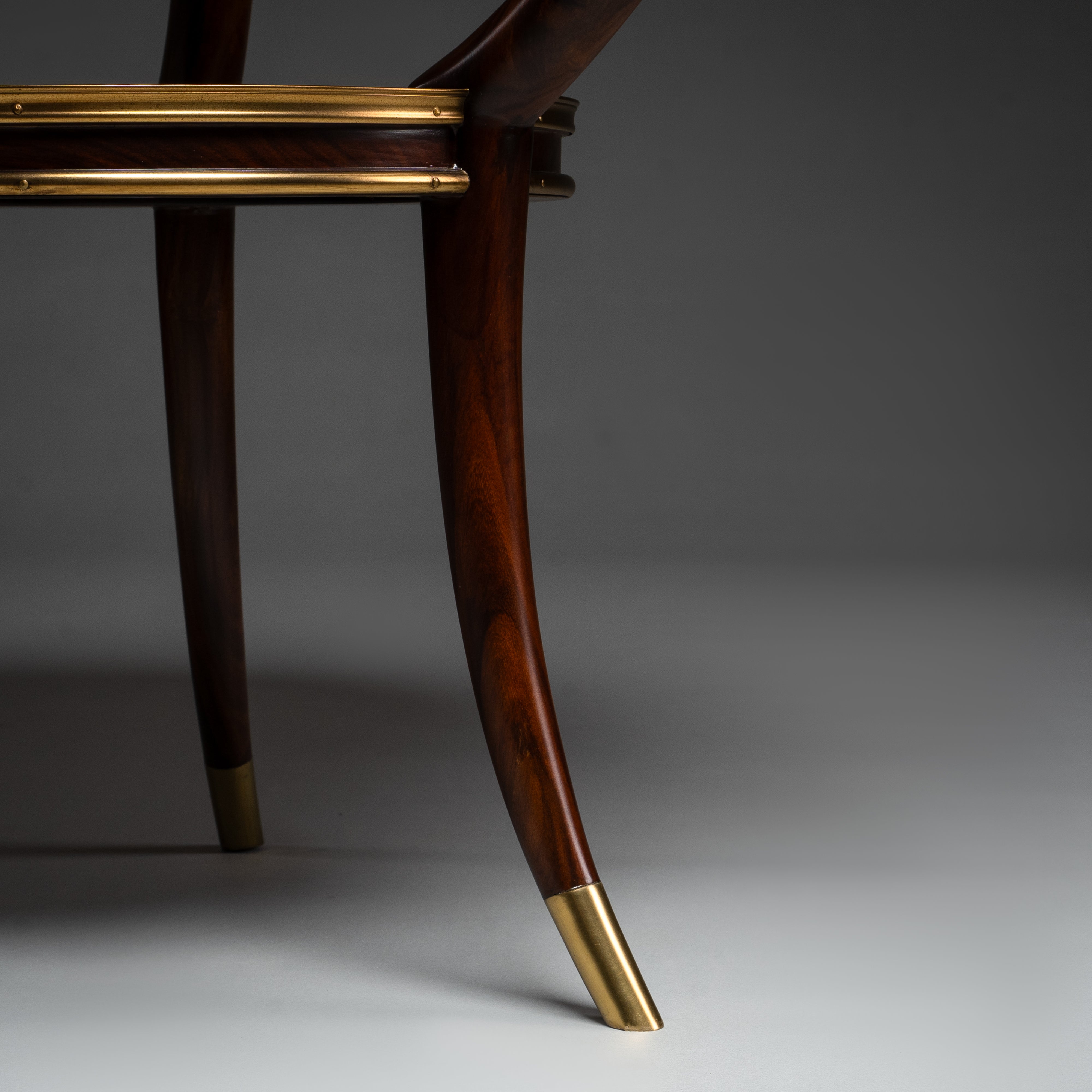 Round Empire Style Center Table with Brass Accents and Mahogany Veneer