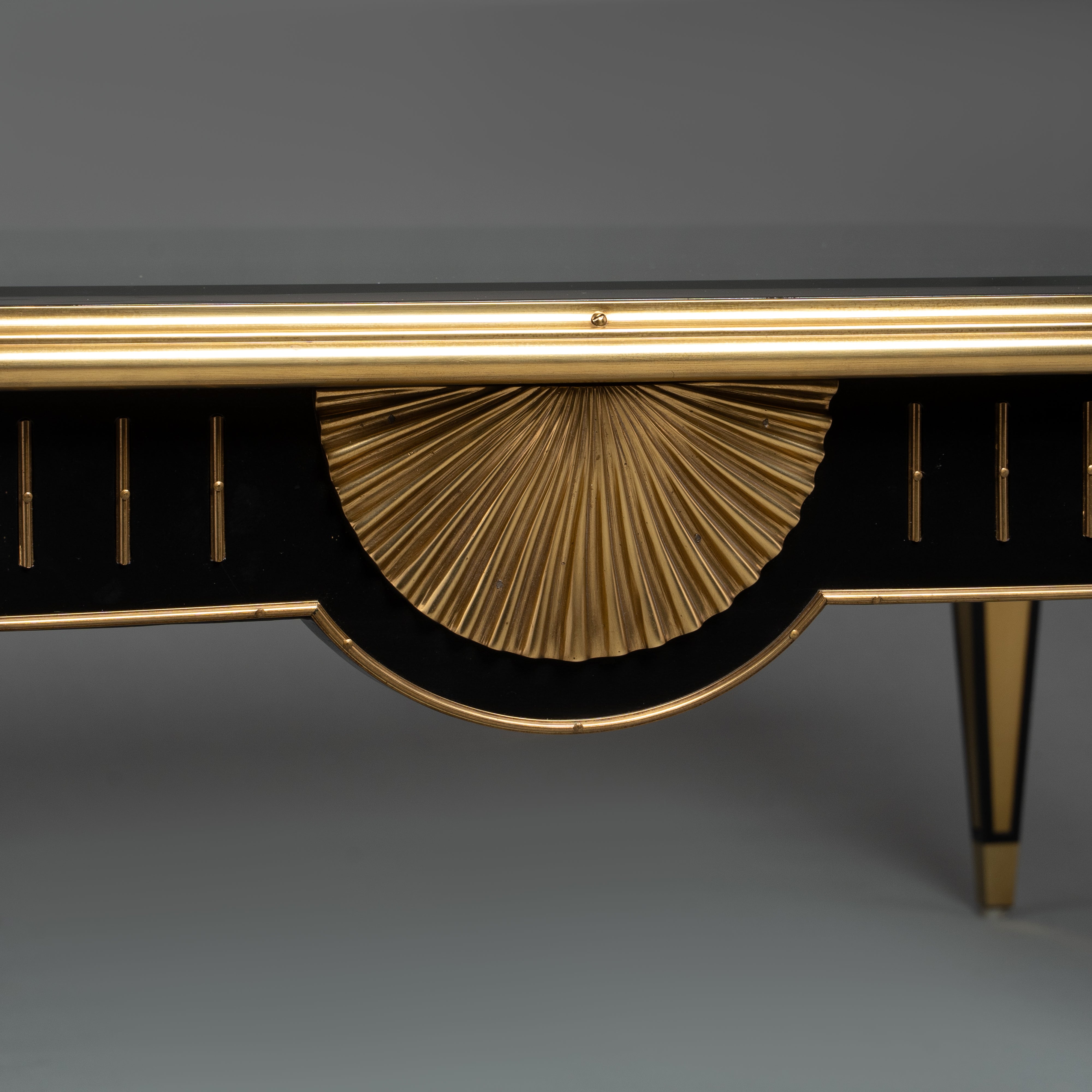 Art Deco Style Square Coffee Table with Glass Top and Brass Detailing