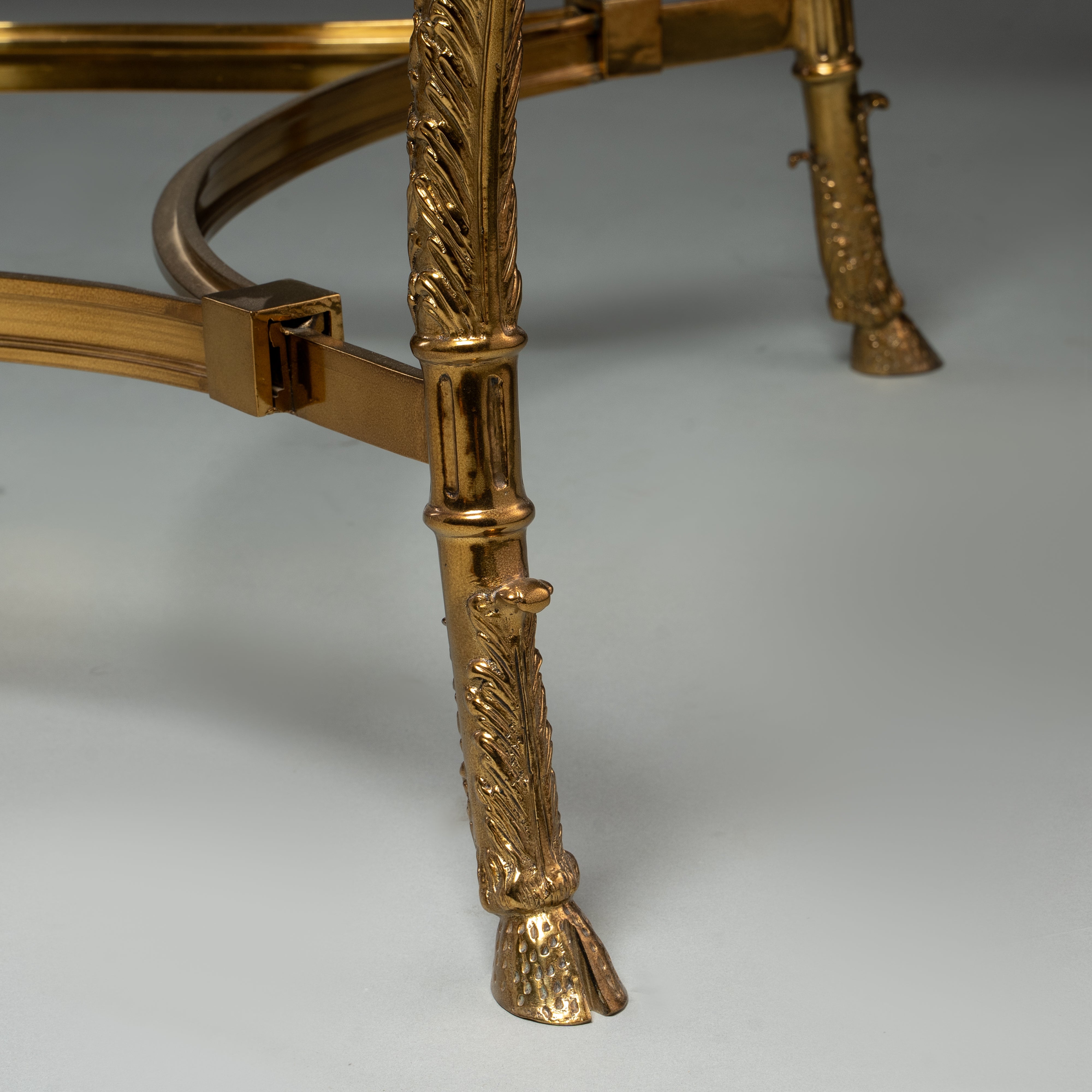 Ornate Brass and Glass Coffee Table with Scrollwork Legs