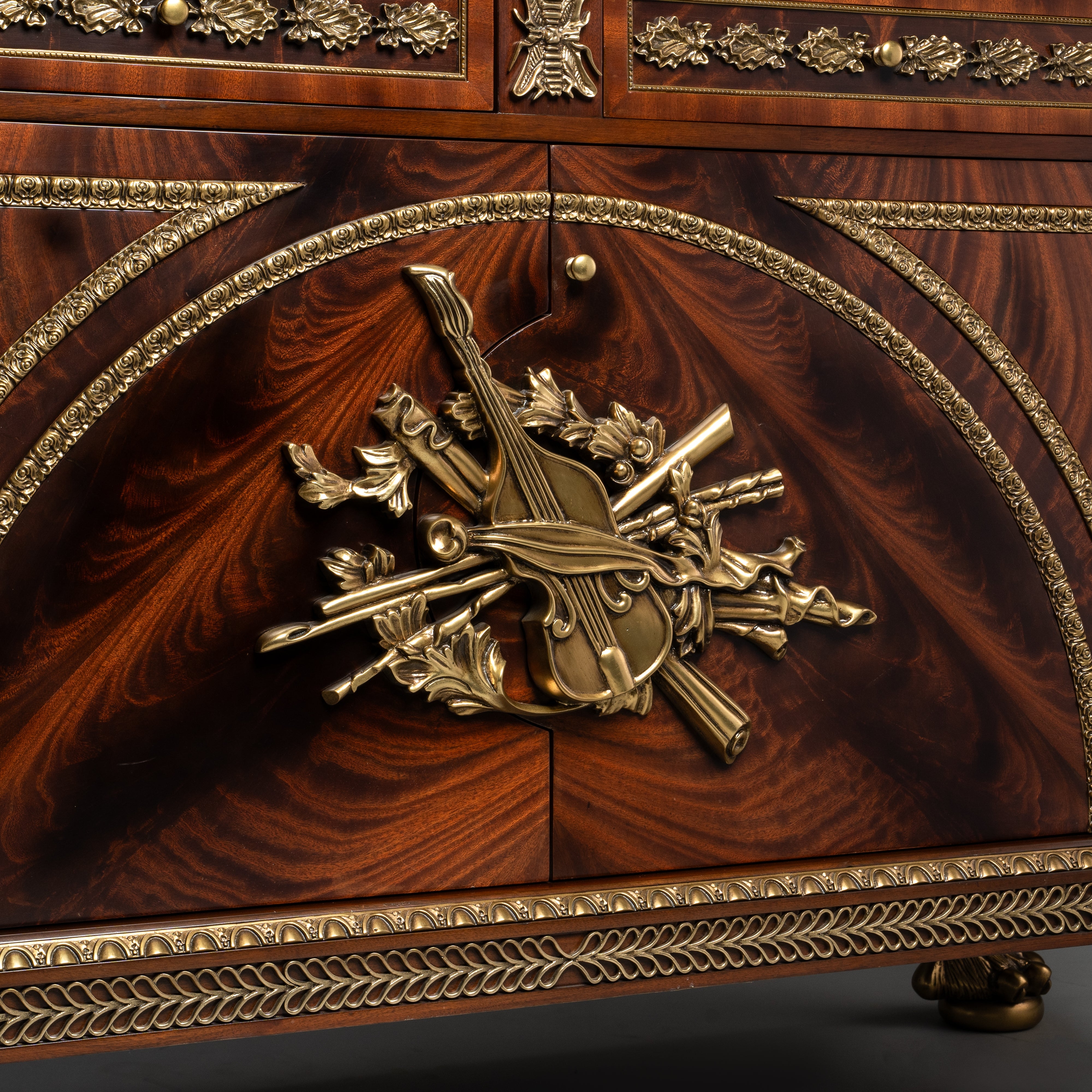 Empire Style Mahogany Cabinet with Black Marble Top and Brass Ornaments