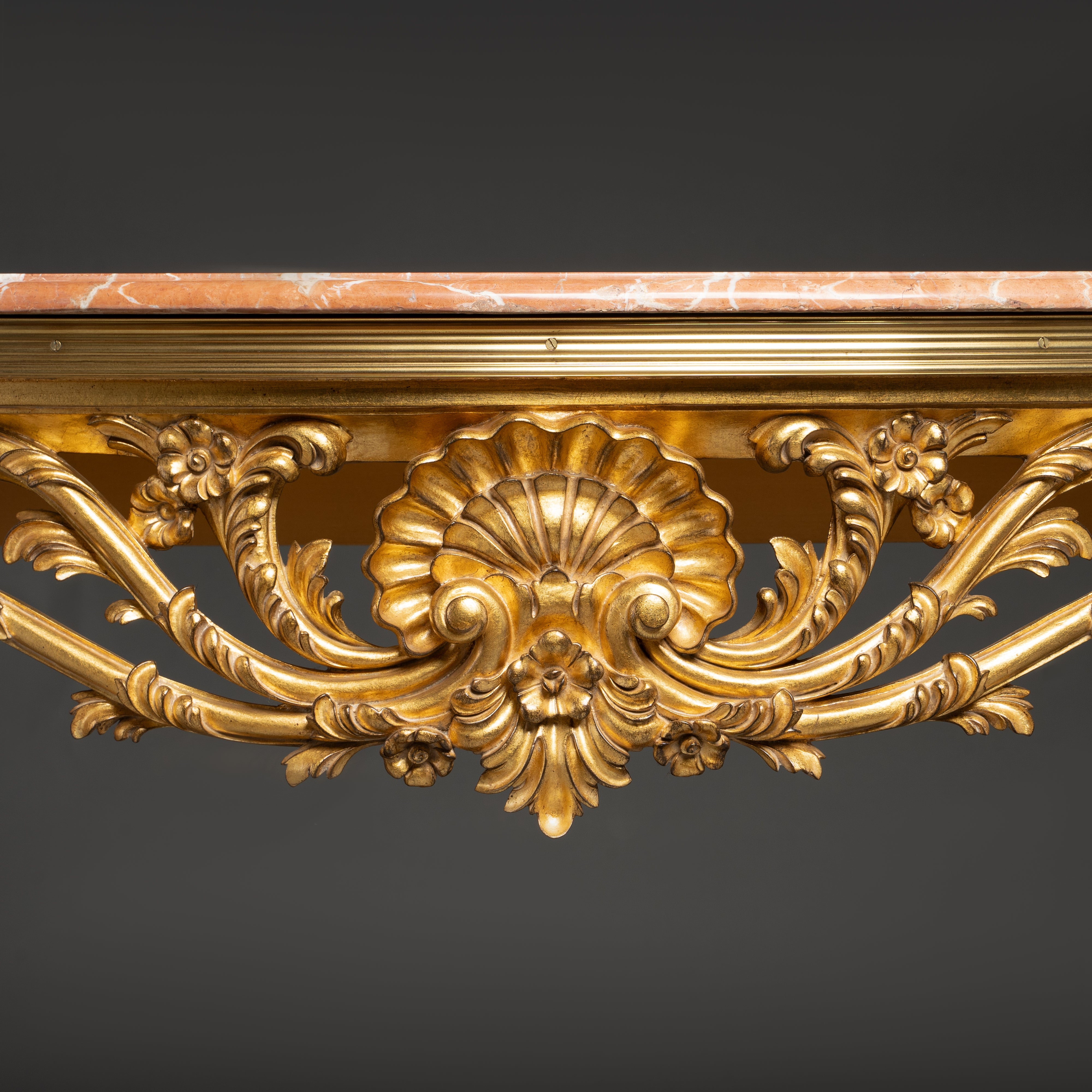 Elegant Rococo Style Console Table with Ornate Brass Details and Marble Top