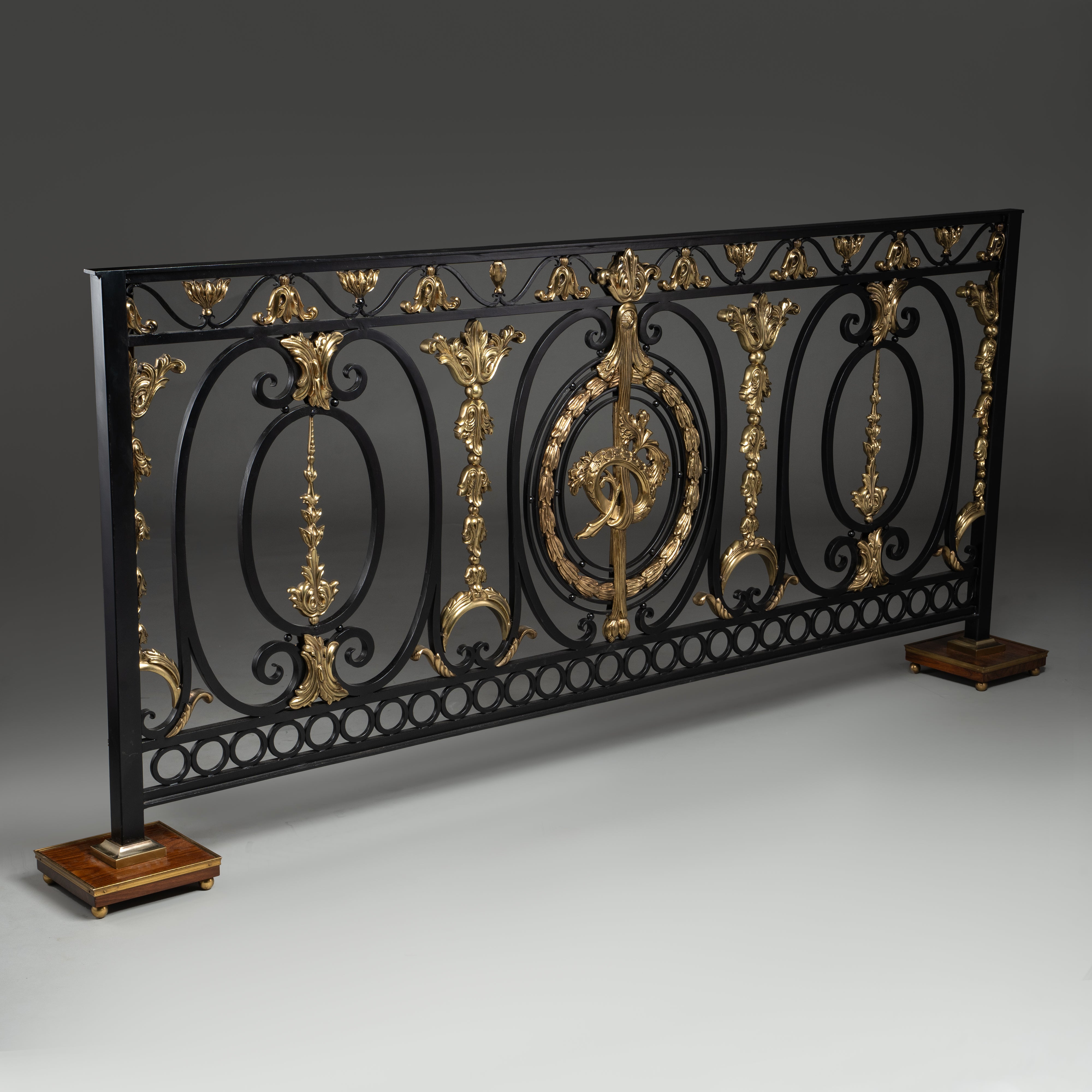 Hand-Carved Neo-Classical Balustrade with Intricate Gilt Scrollwork