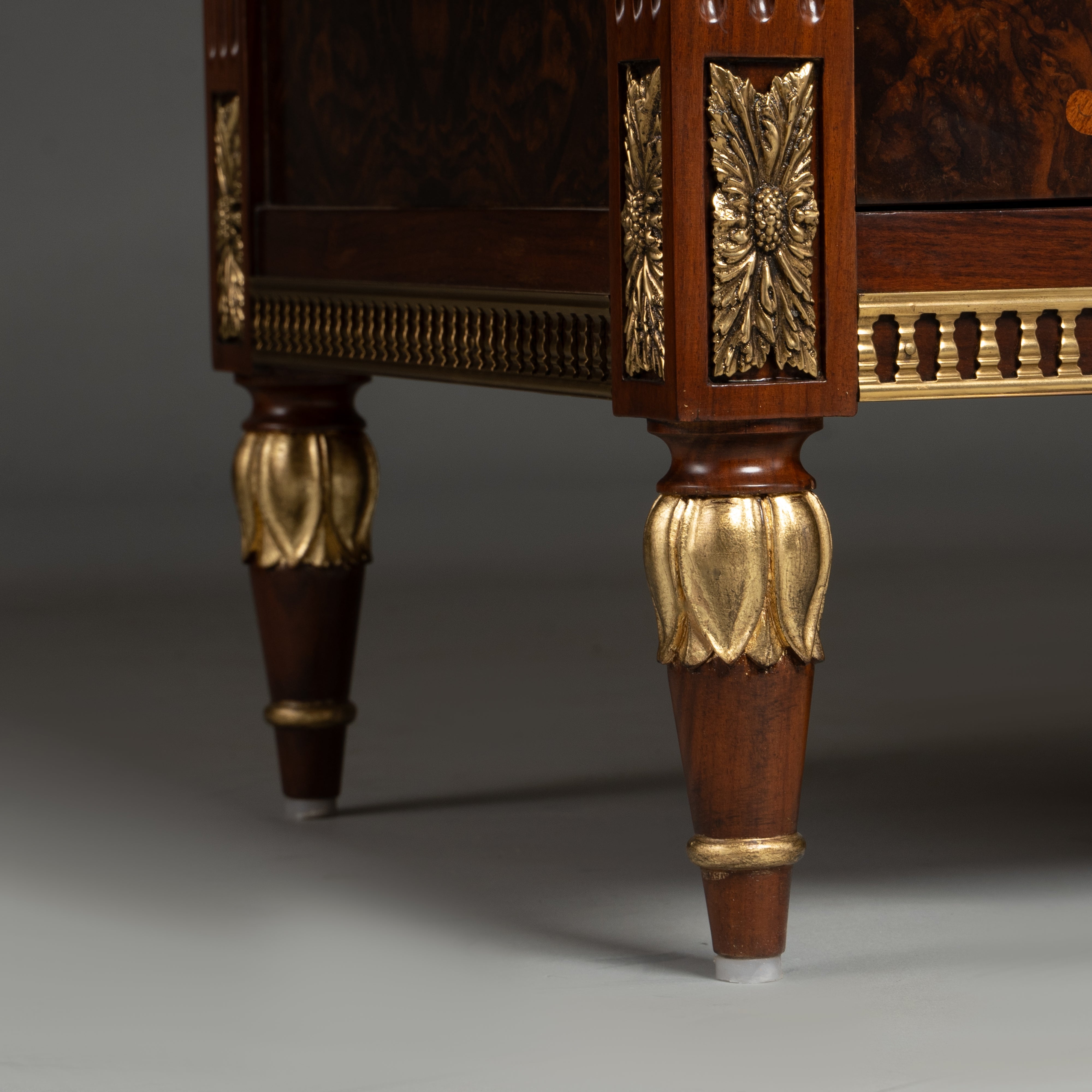 Louis XVI Style Mahogany Bedside Table with Brass Accents and Marquetry Inlay