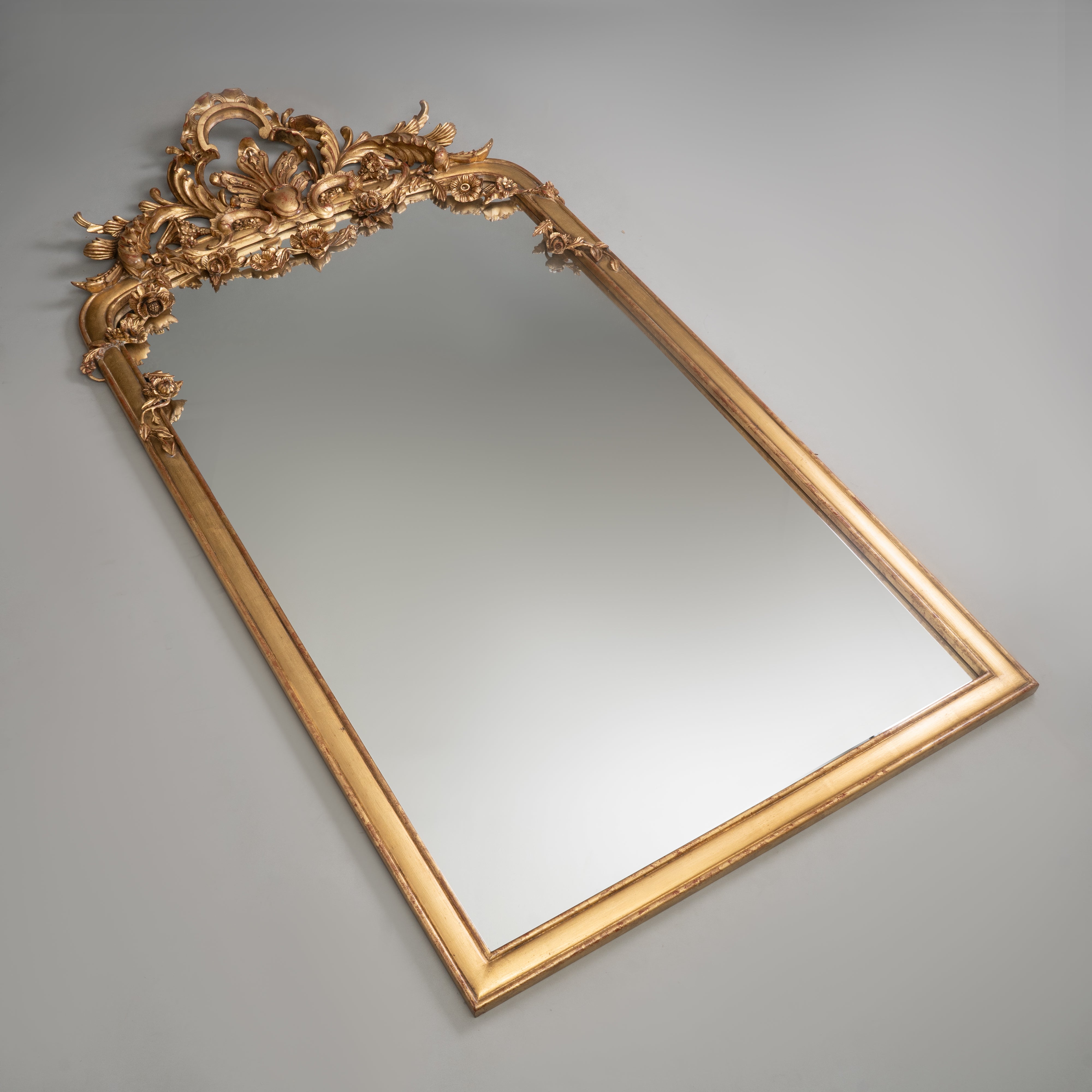 Antique Giltwood Mirror with Ornate Floral Detailing