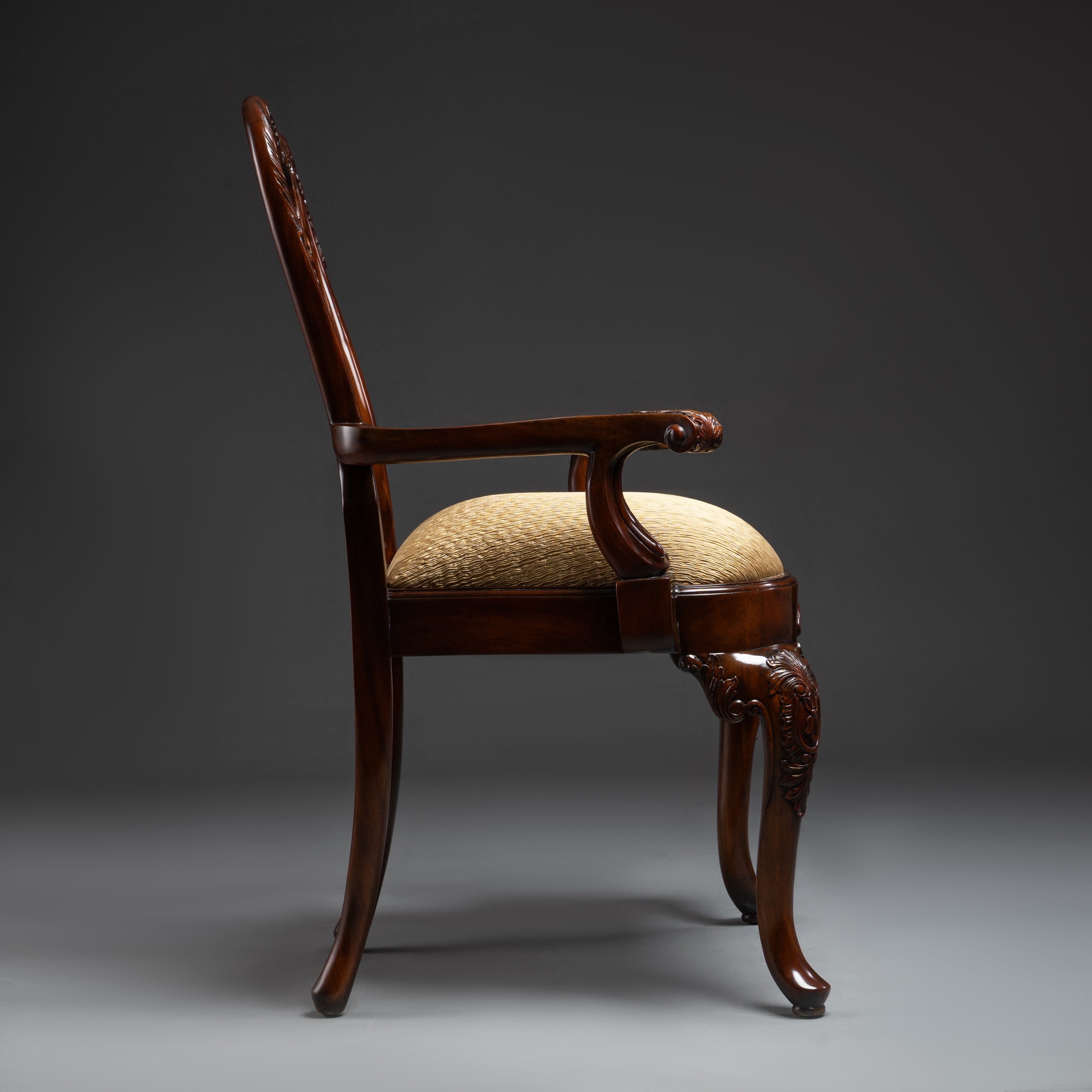 Louis XVI-Style Chippendale Carved  Mahogany Armchair with Gold Upholstered  Seat