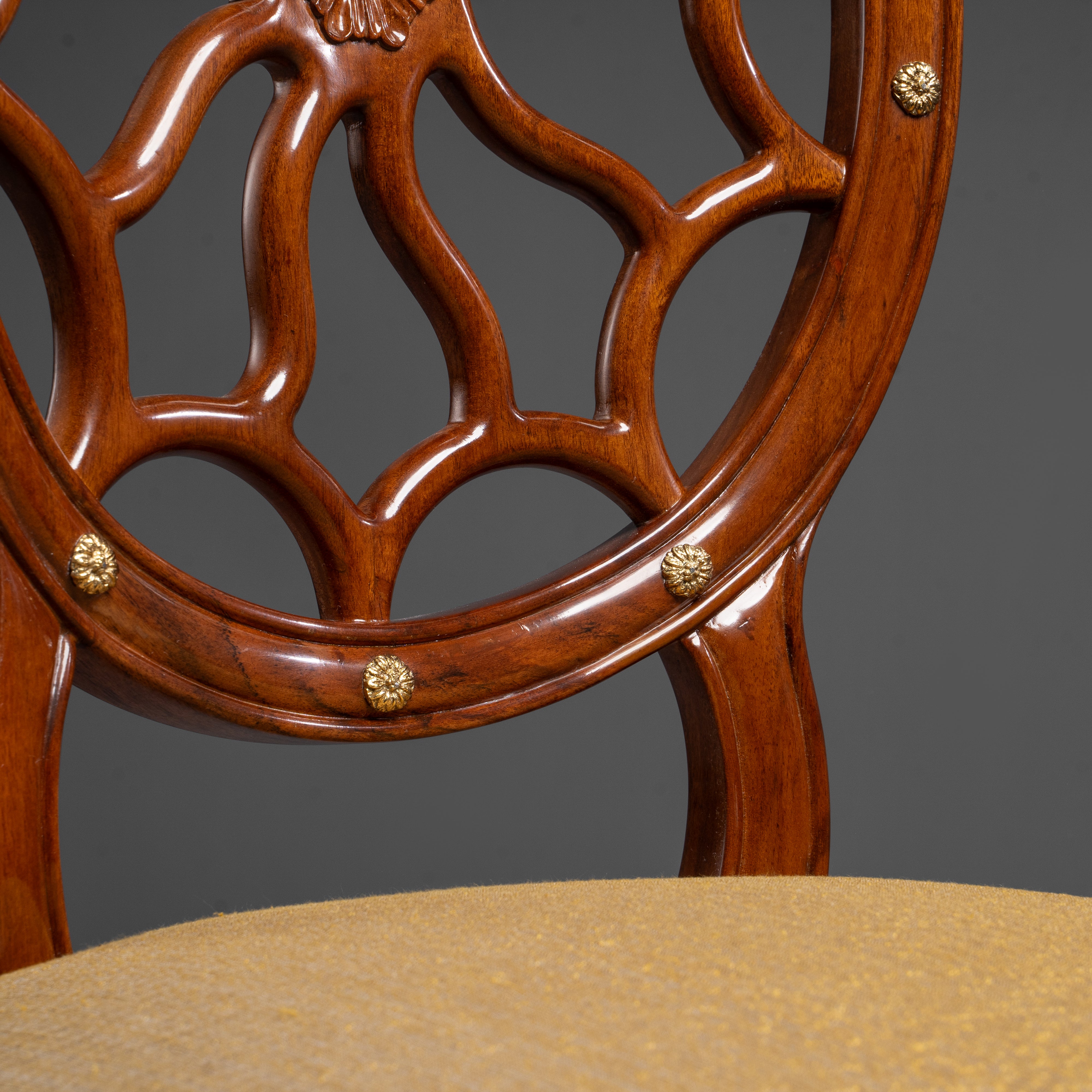Refined Accent Chair with Decorative  Openwork Back and Brass details