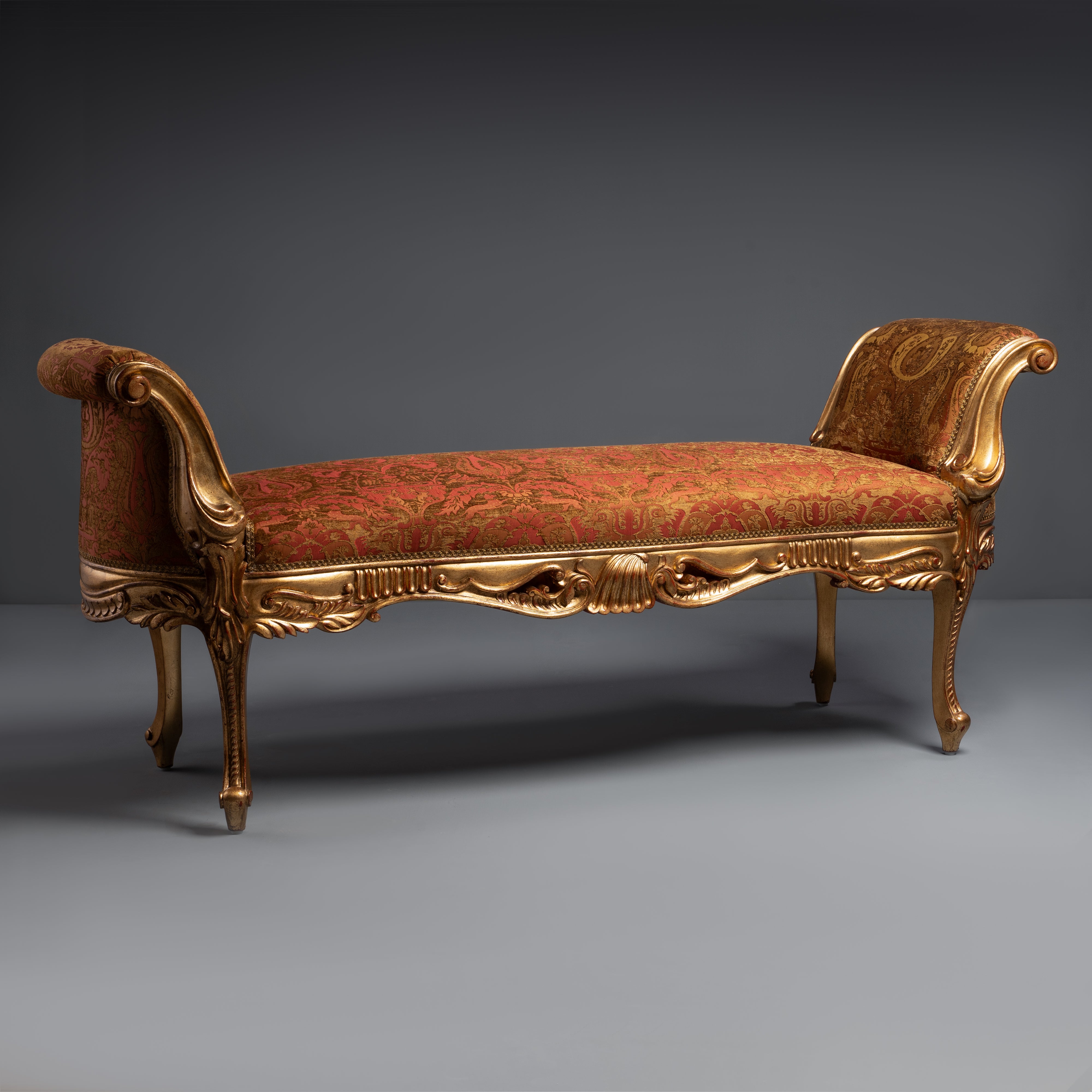 Style Giltwood Settee with Ornate  Upholstery