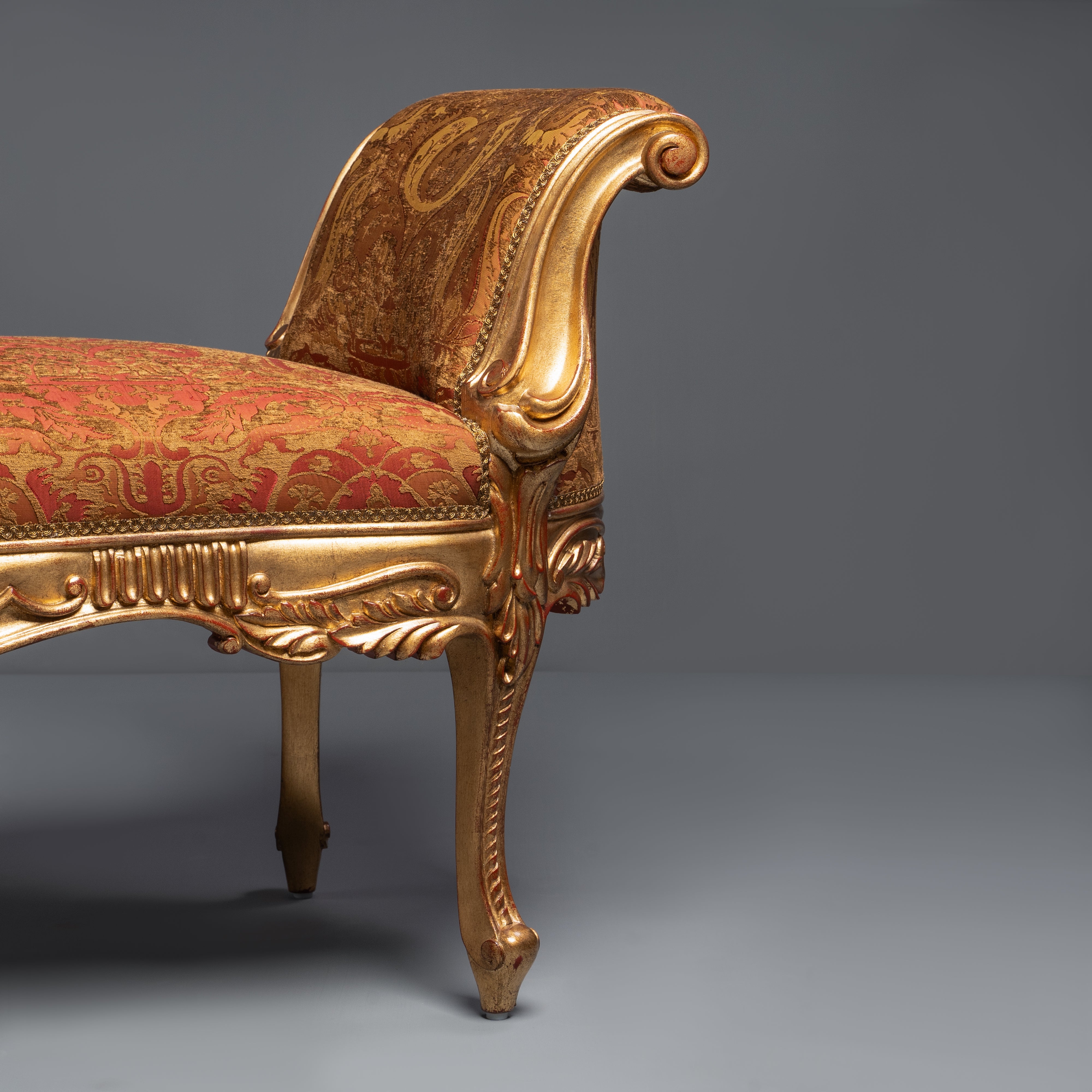 Style Giltwood Settee with Ornate  Upholstery