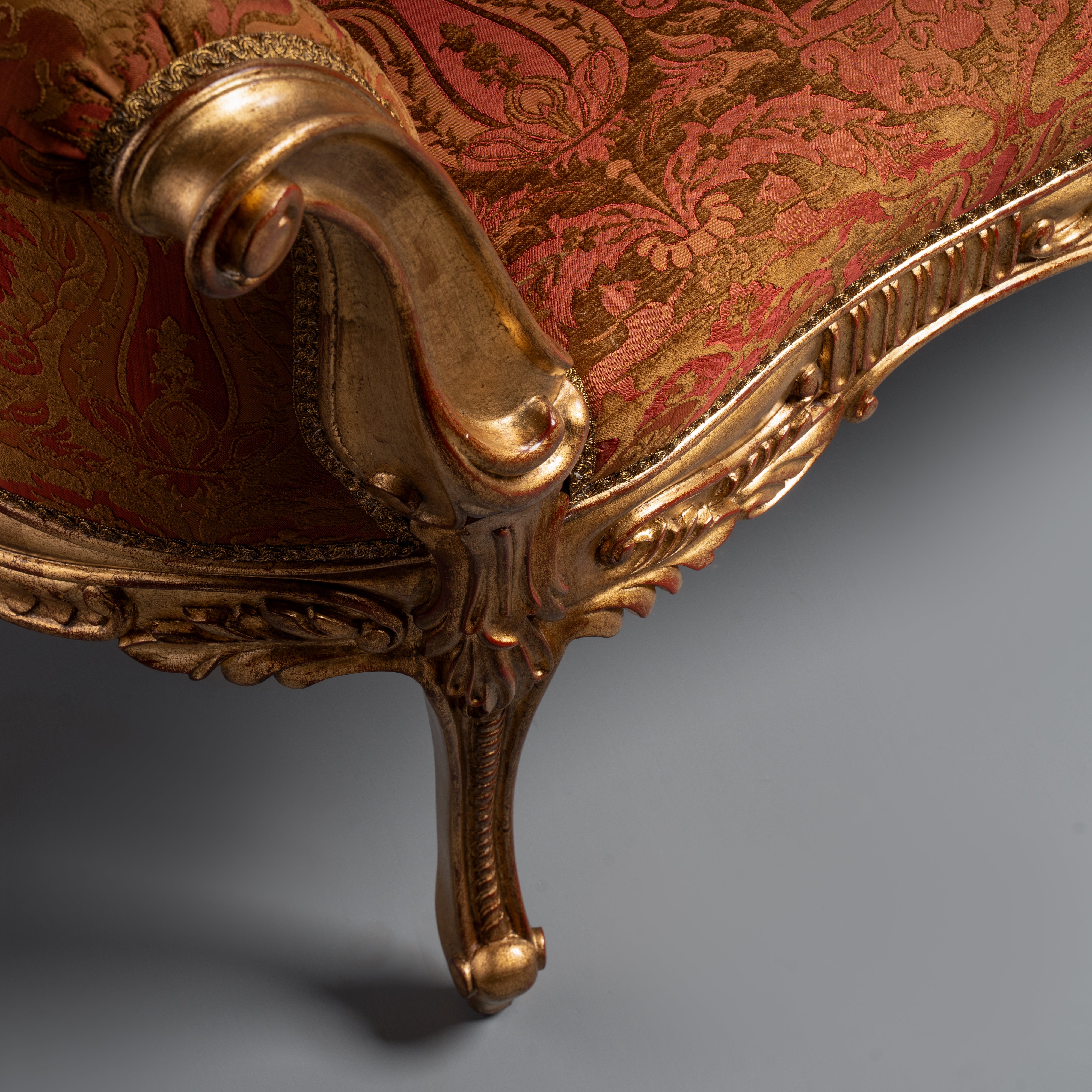 Style Giltwood Settee with Ornate  Upholstery