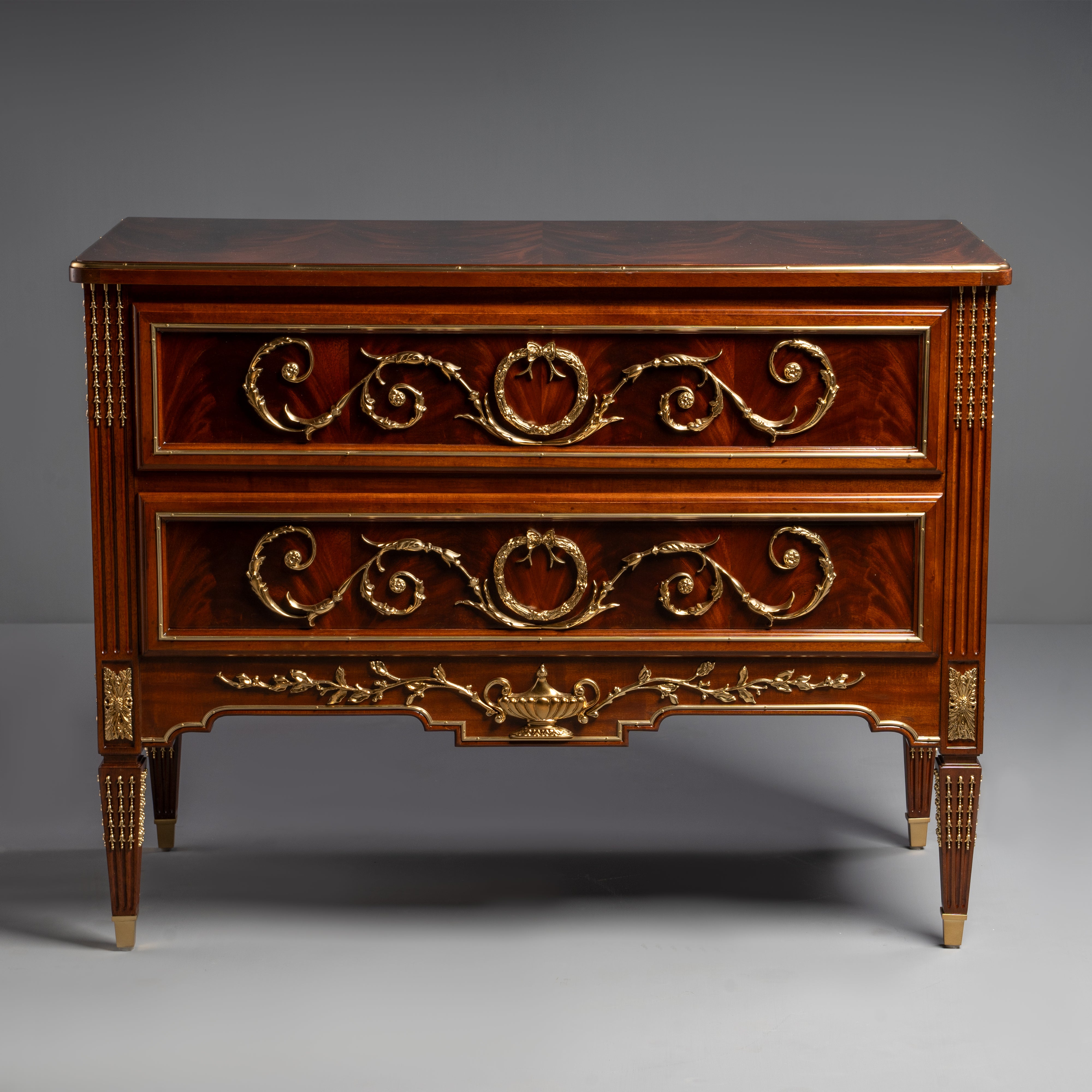 Elegant Louis XVI Style Marquetry Bedside  Table with Ormolu Mounts