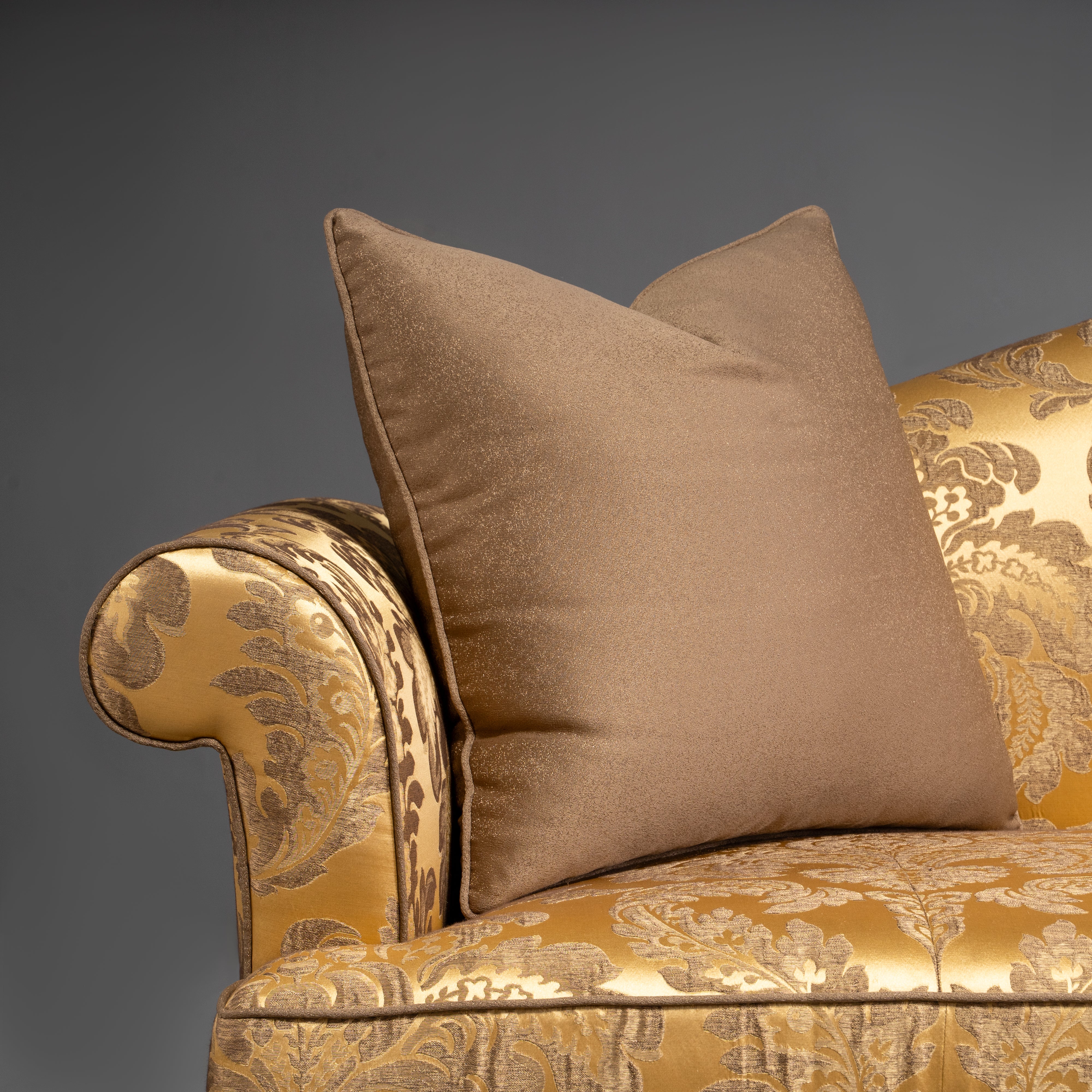 French-Style Giltwood Sofa with Luxurious  Damask Upholstery