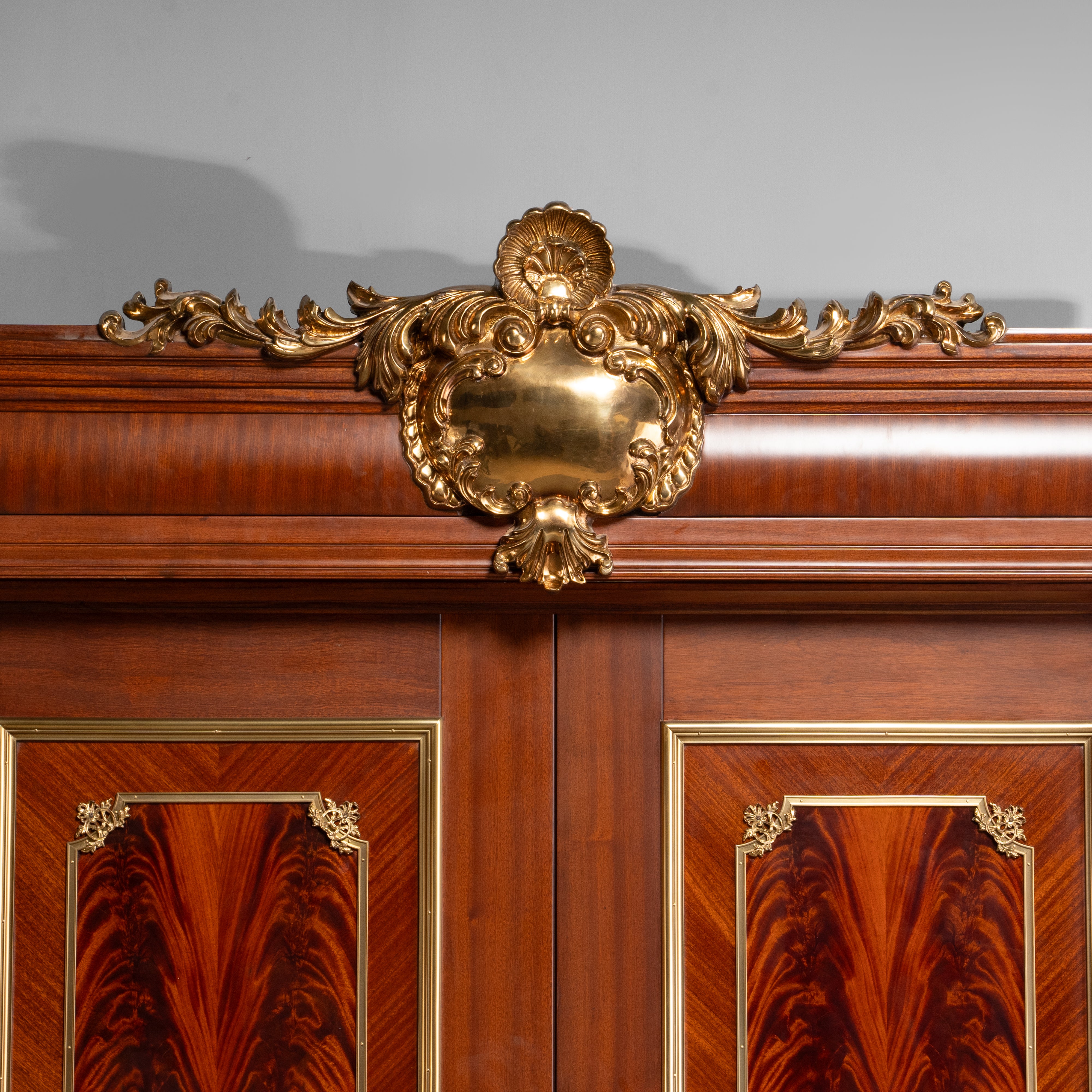 Neoclassical Louis XVI Style Double Doors with Mahogany Inlay and Gilt Ornaments