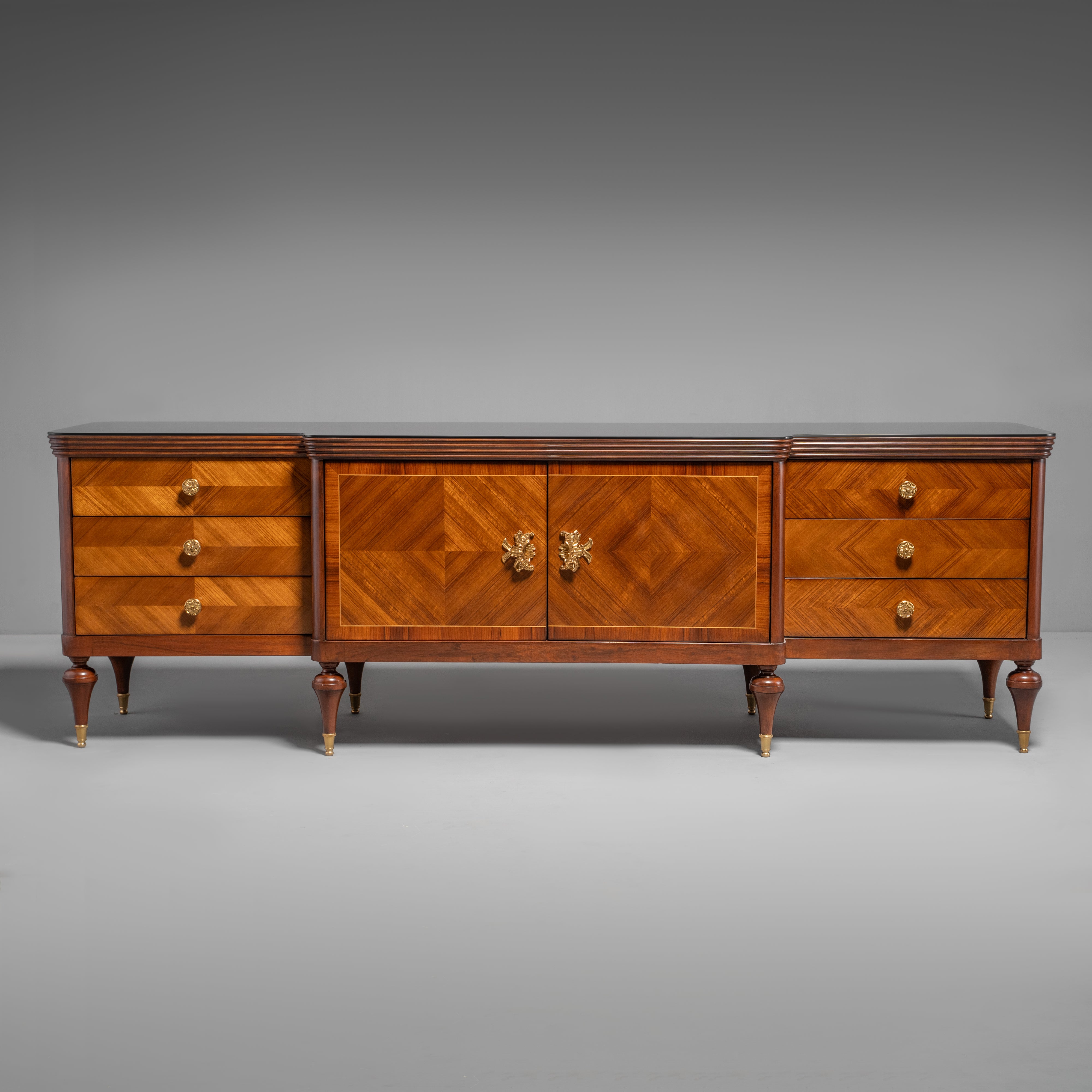Hand-Carved Neoclassical Louis XVI Style Credenza with Diamond Parquetry