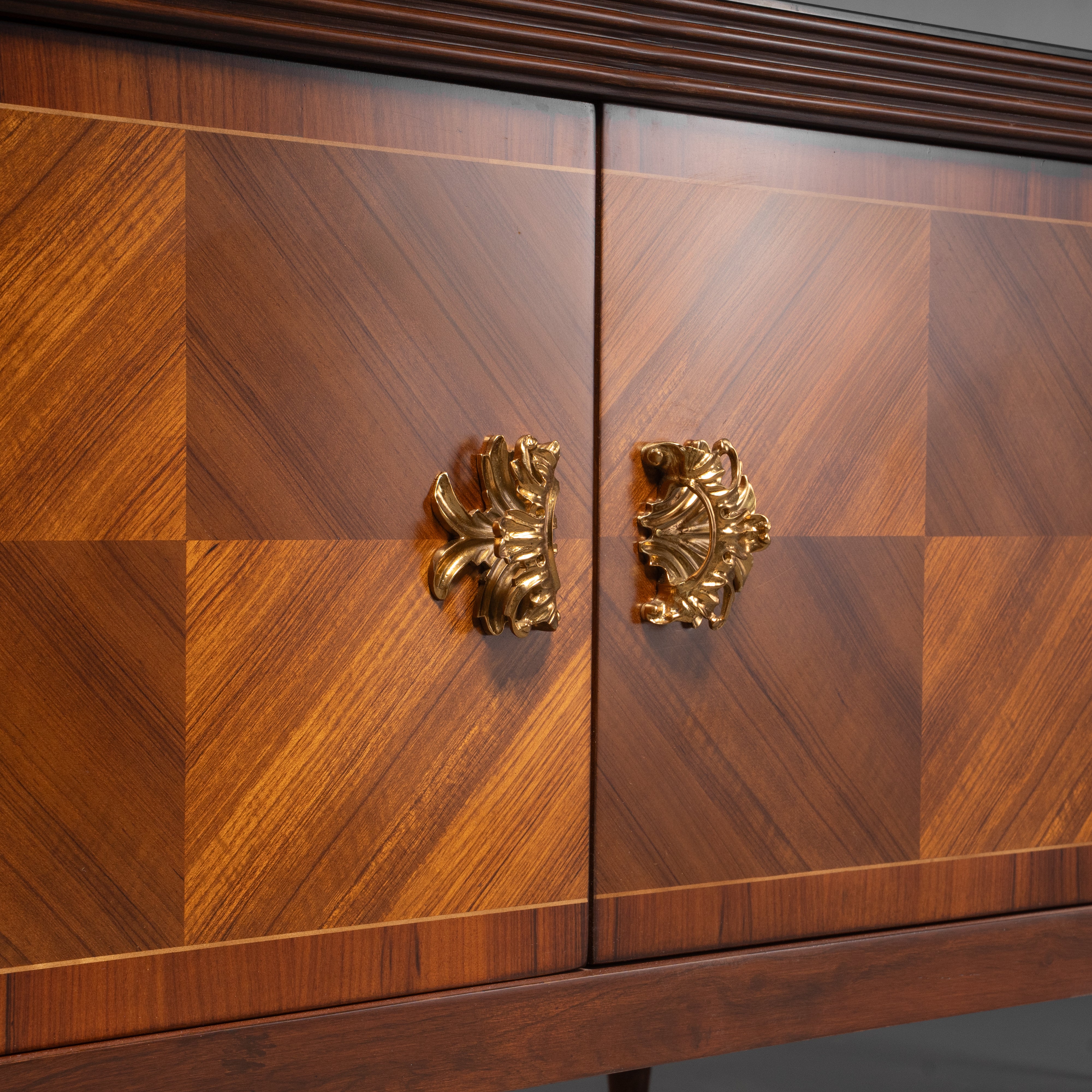 Hand-Carved Neoclassical Louis XVI Style Credenza with Diamond Parquetry