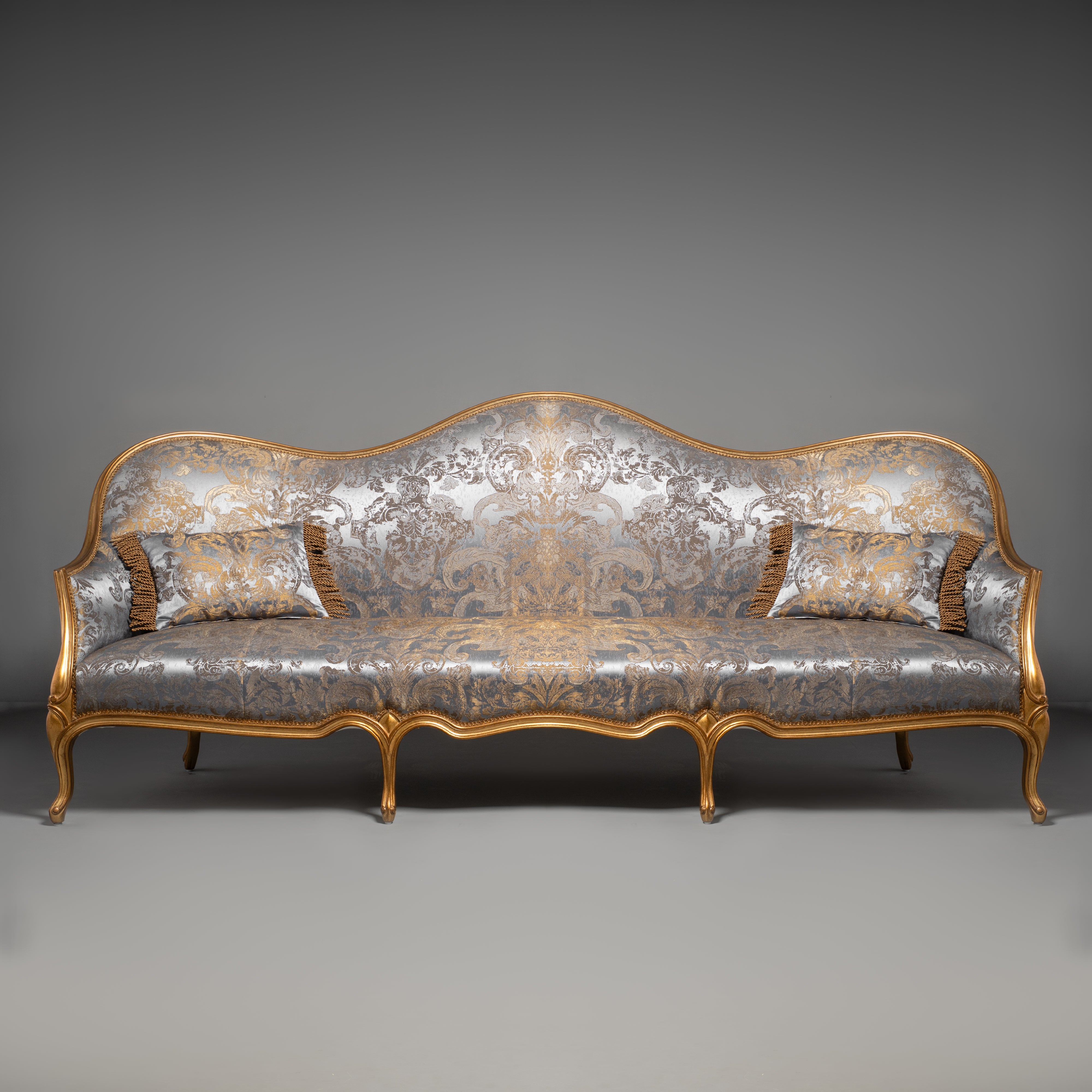 Rococo Revival Style Grand Sofa with Gilt Accents