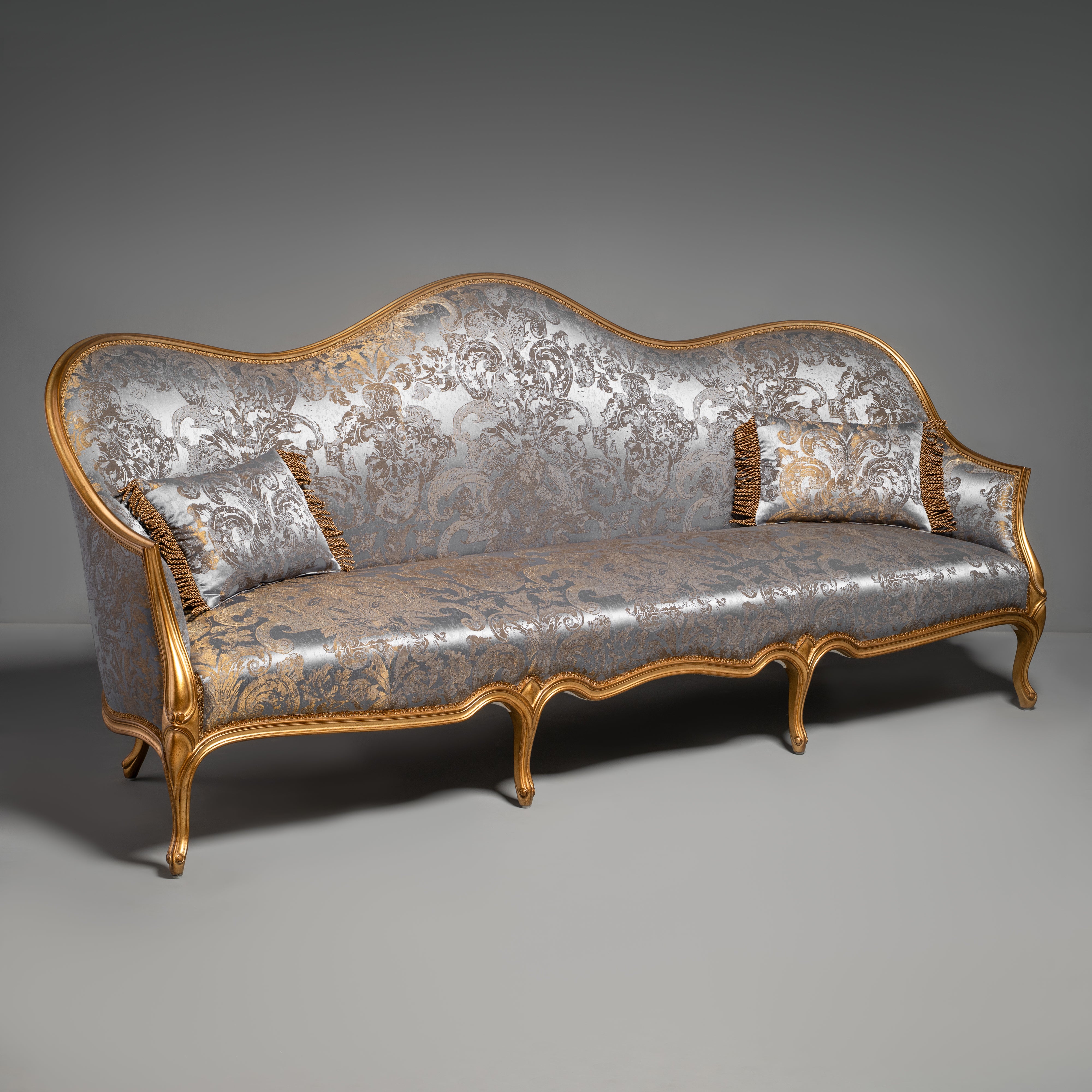 Rococo Revival Style Grand Sofa with Gilt Accents