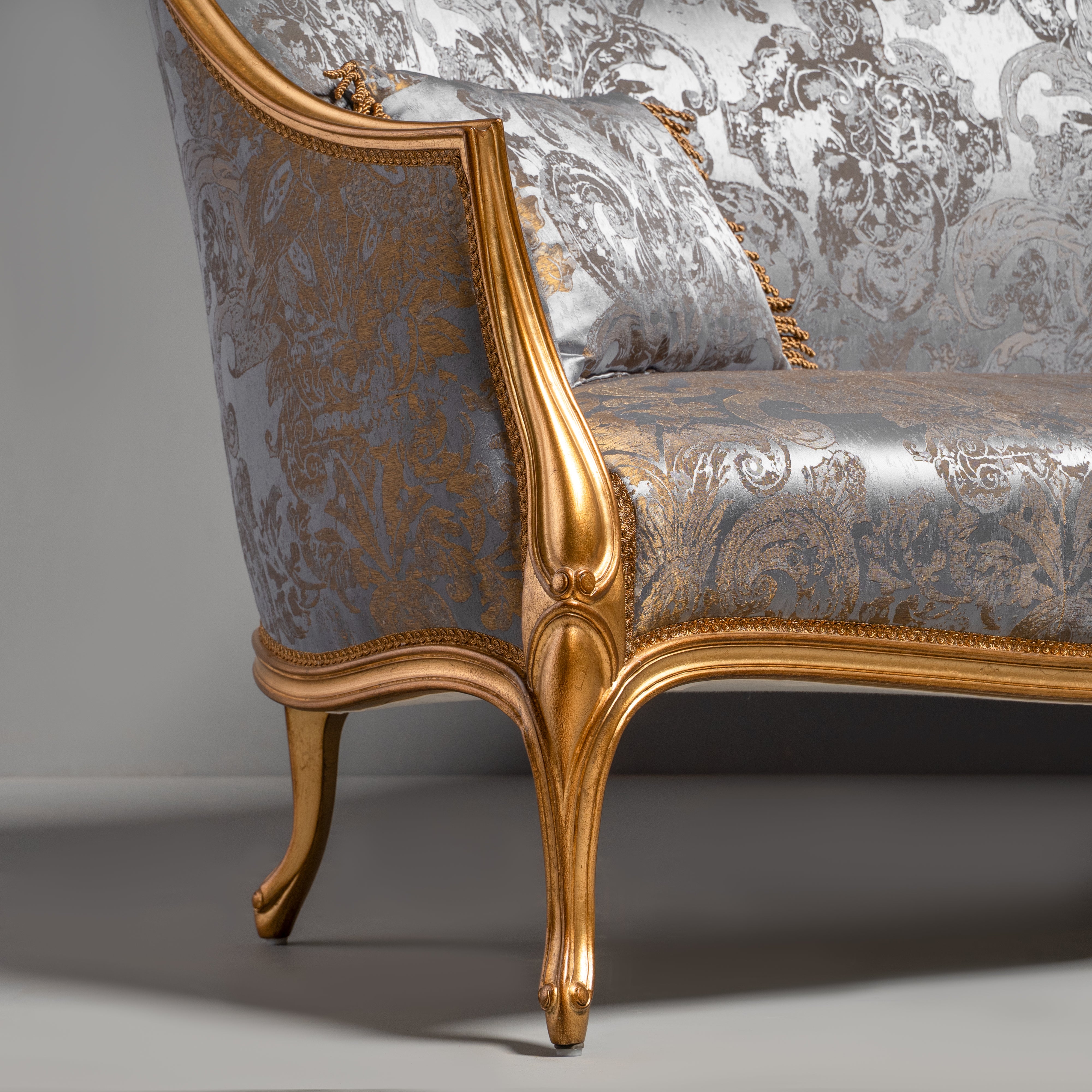 Rococo Revival Style Grand Sofa with Gilt Accents