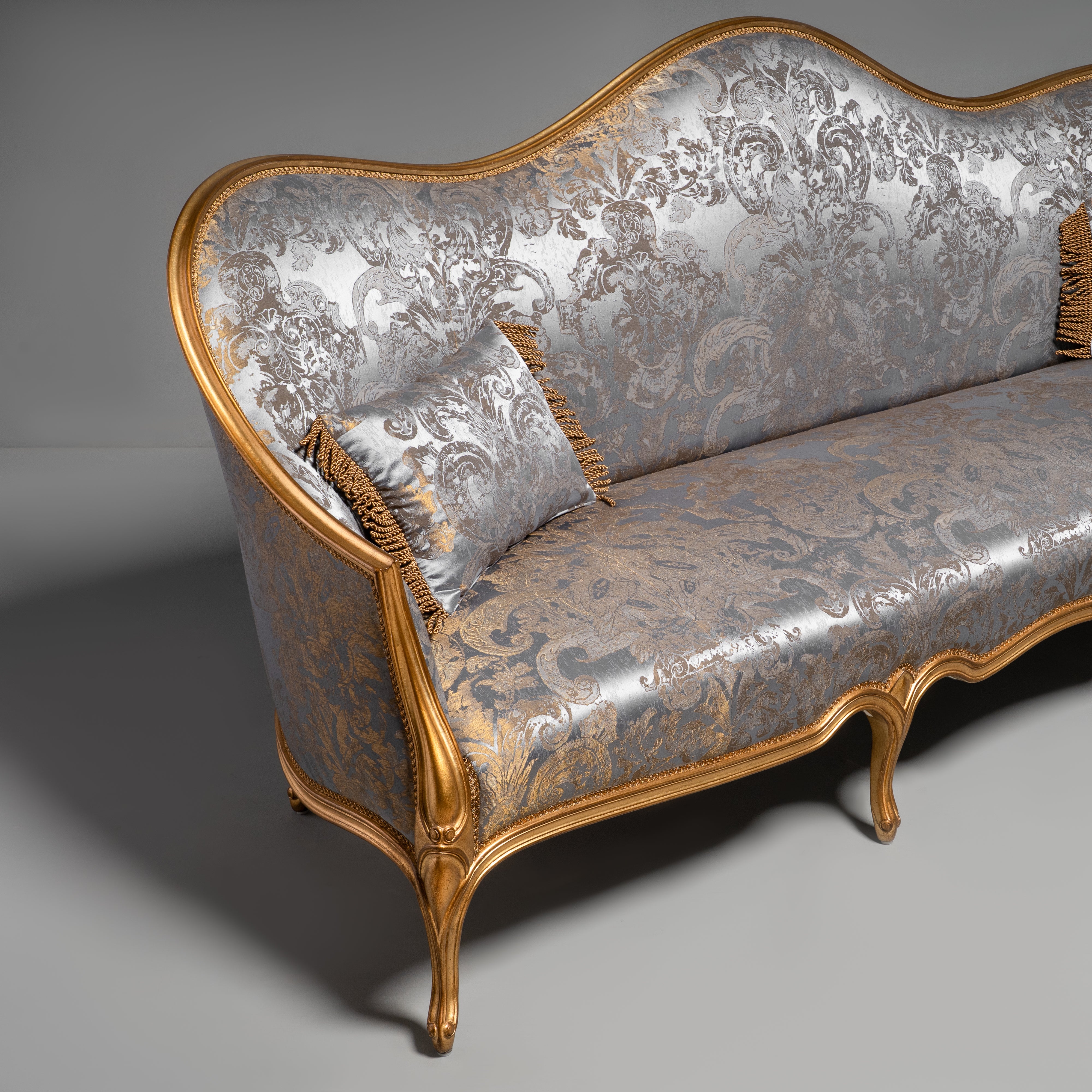 Rococo Revival Style Grand Sofa with Gilt Accents
